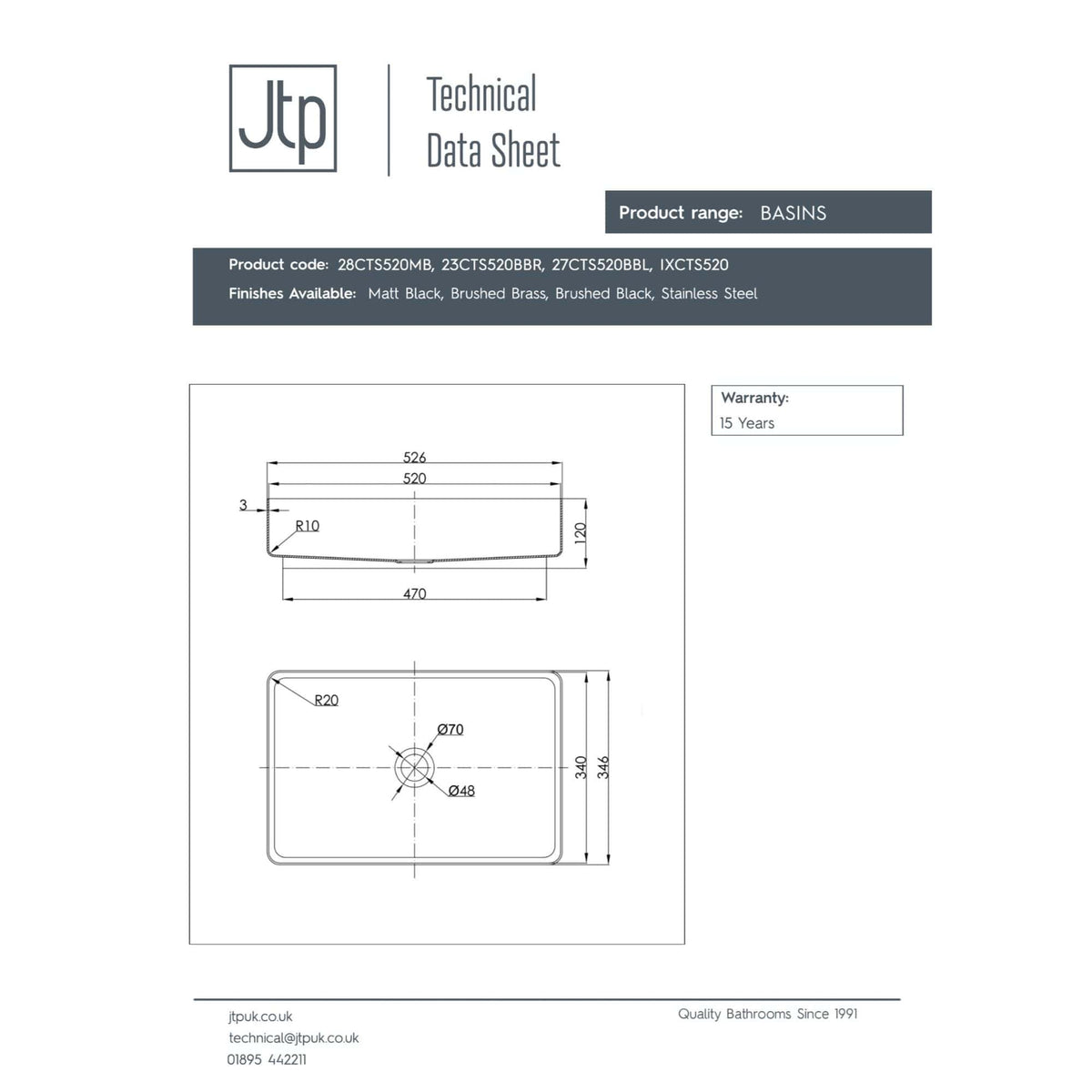 Sleek modern bathroom sink with black finish, featuring detailed technical drawing and measurements, ideal for contemporary bathroom designs.
