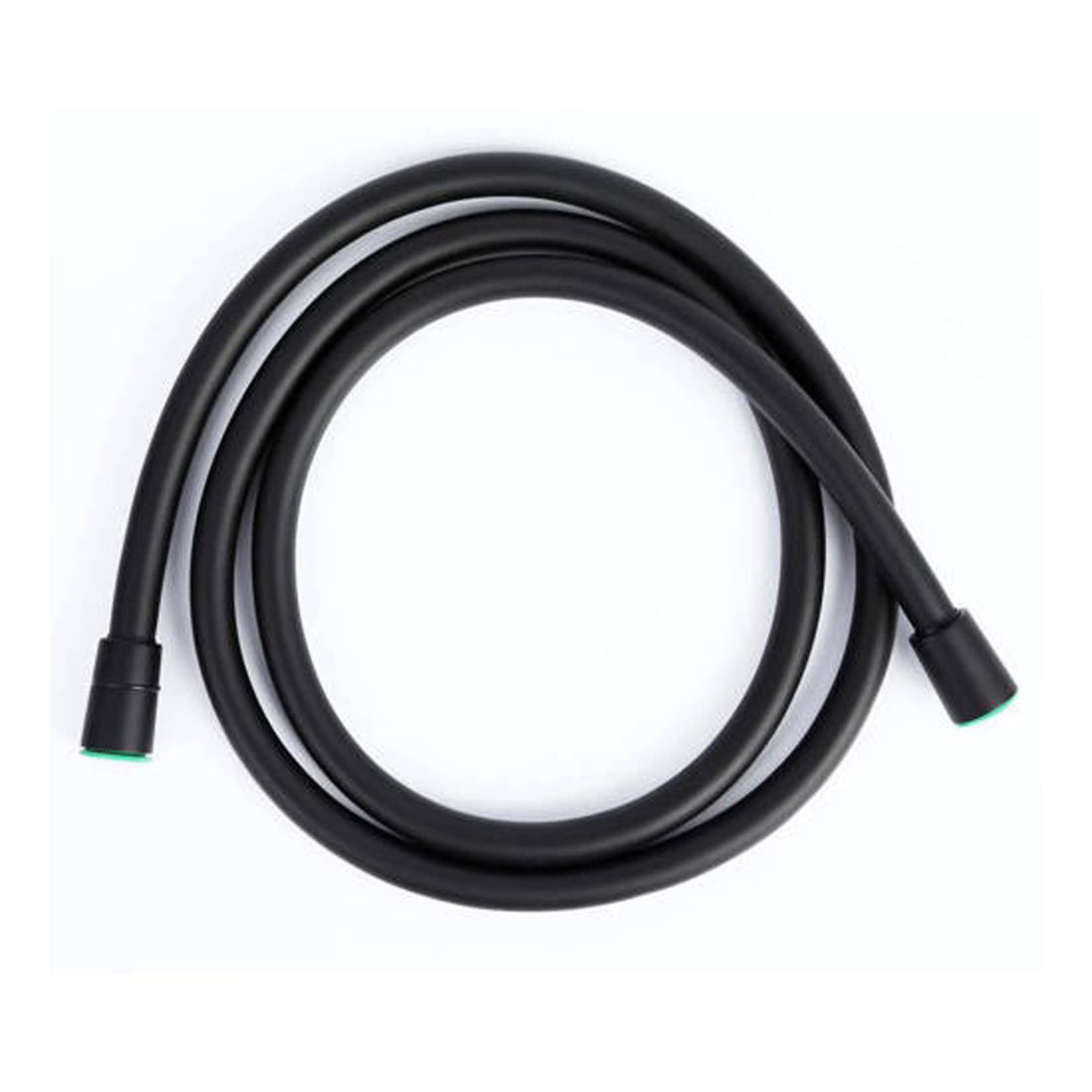Flexible black shower hose for bathroom plumbing, compatible with Bubly bathroom fixtures, providing durability and leak-proof connection for an improved shower experience.