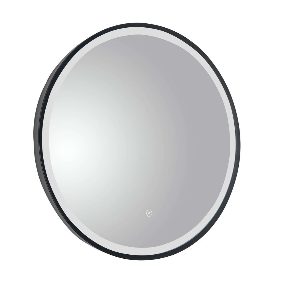 Sleek modern bathroom mirror with black frame, perfect for contemporary bathroom designs, enhancing space and lighting, ideal for enhancing bathroom aesthetics.
