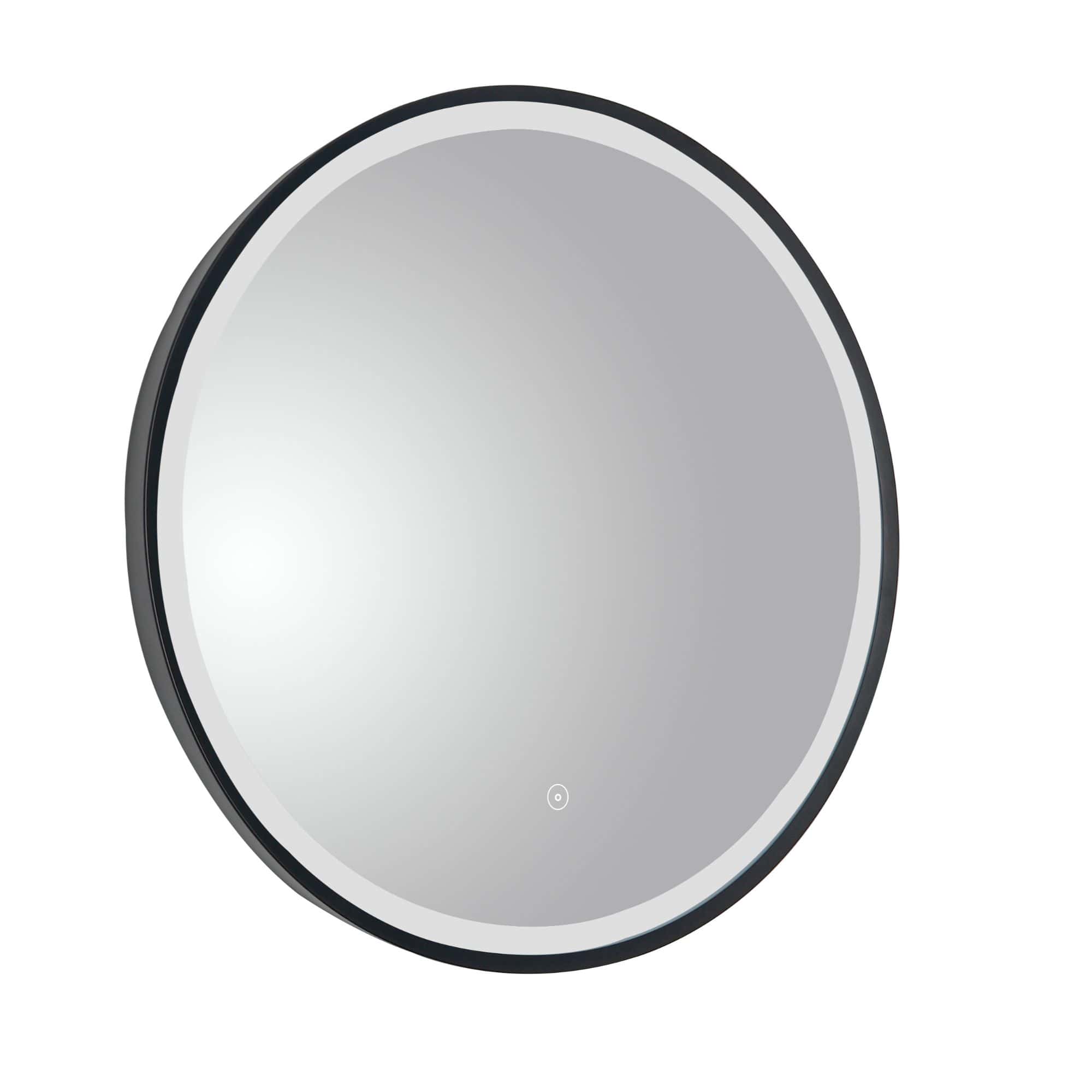 Sleek modern bathroom mirror with black frame, perfect for contemporary bathroom designs, enhancing space and lighting, ideal for enhancing bathroom aesthetics.
