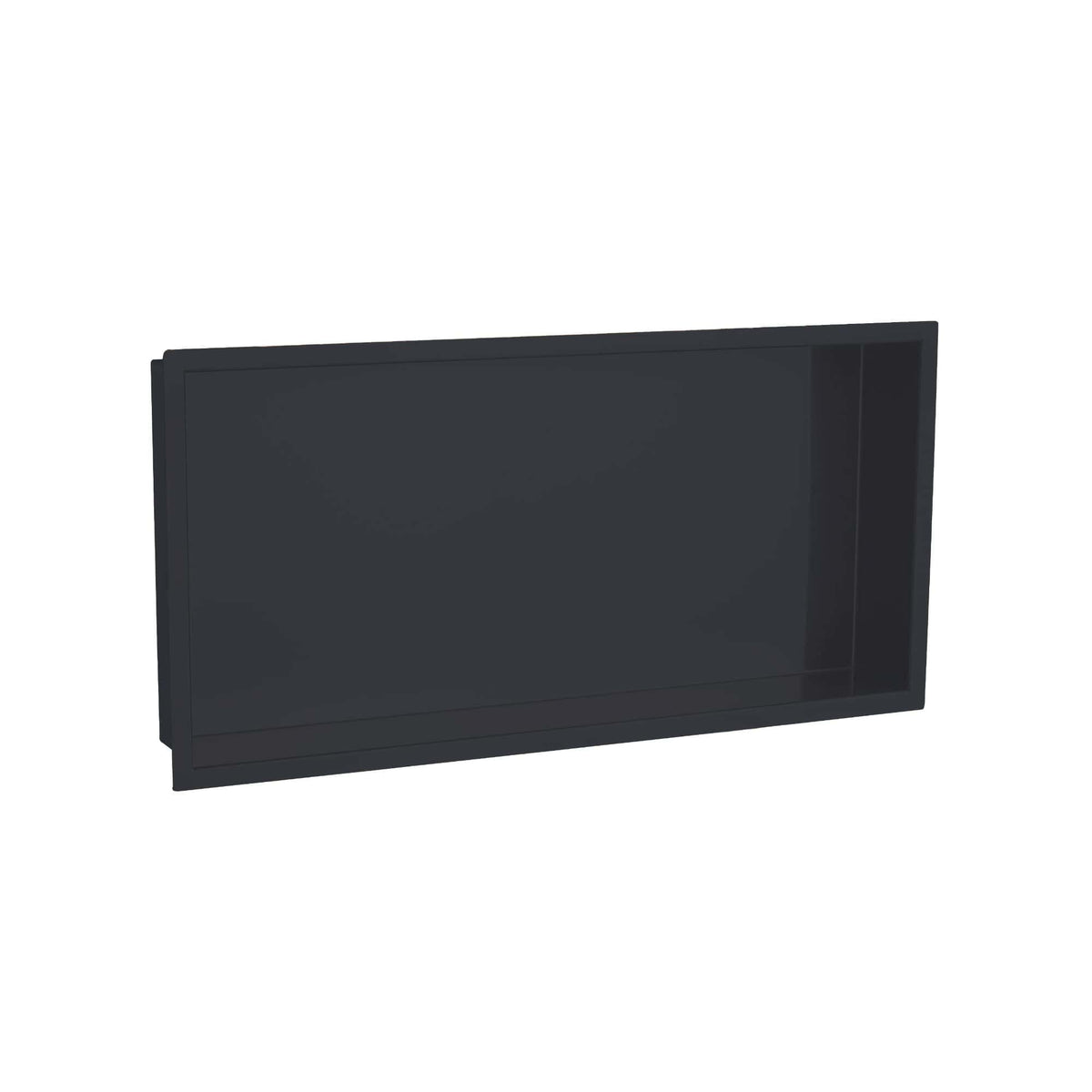 Black bathroom storage cabinet with open shelving, modern design, ideal for organising toiletries and bathroom essentials, perfect for contemporary bathroom interiors.