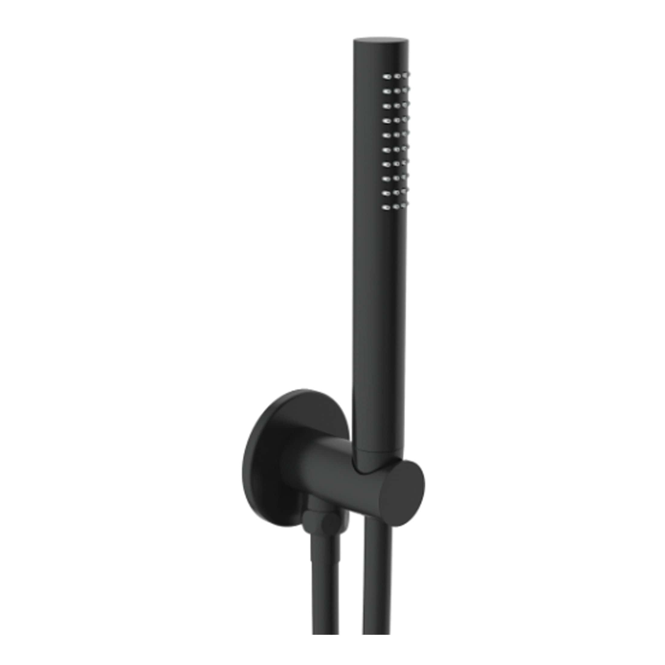 Sleek black handheld shower head with adjustable spray settings, modern minimalist design for contemporary bathrooms, ideal for stylish Bubly bathroom renovations and upgrades.