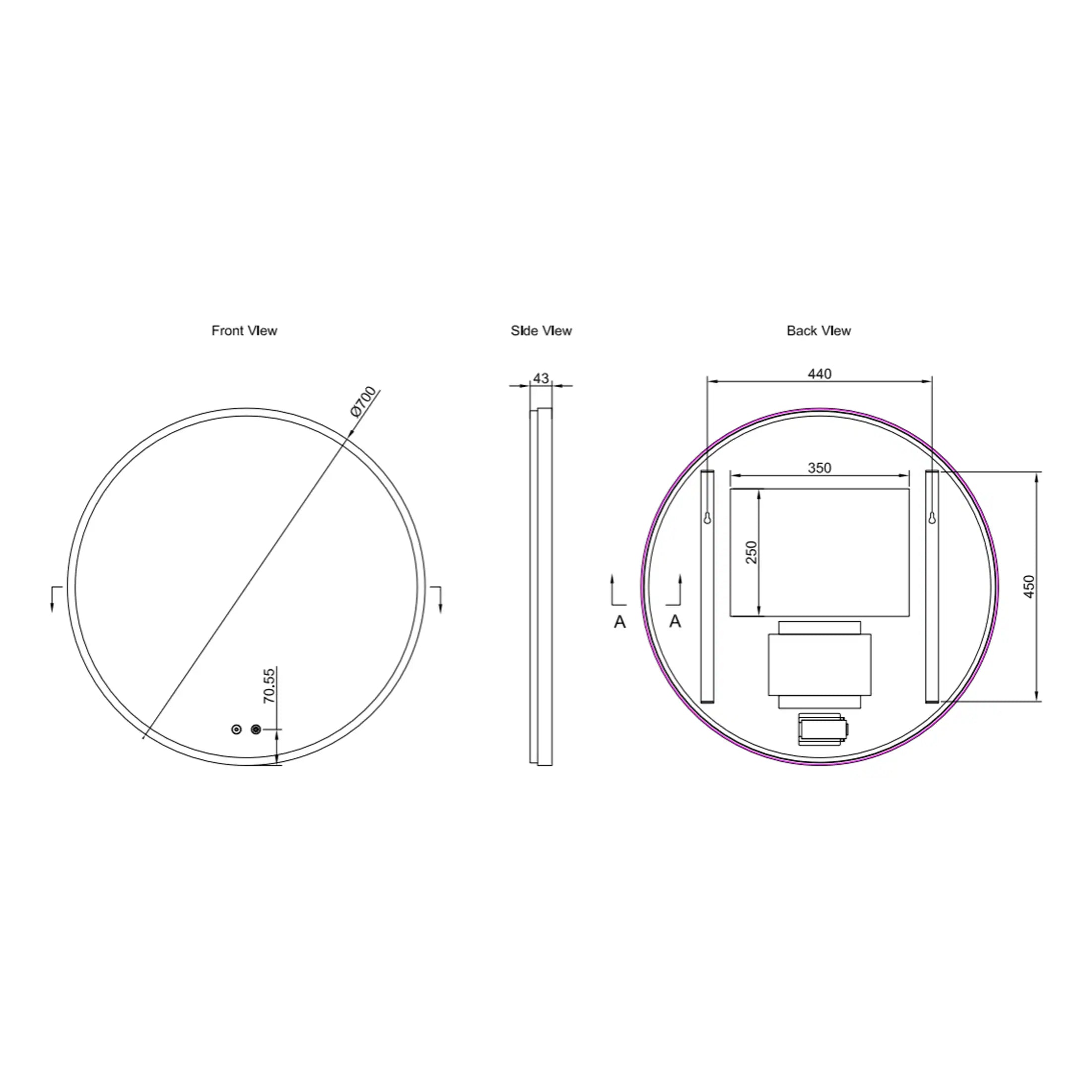 Round modern bathroom mirror with built-in LED lighting and adjustable features, ideal for contemporary bathrooms, offering sleek design and functional illumination.