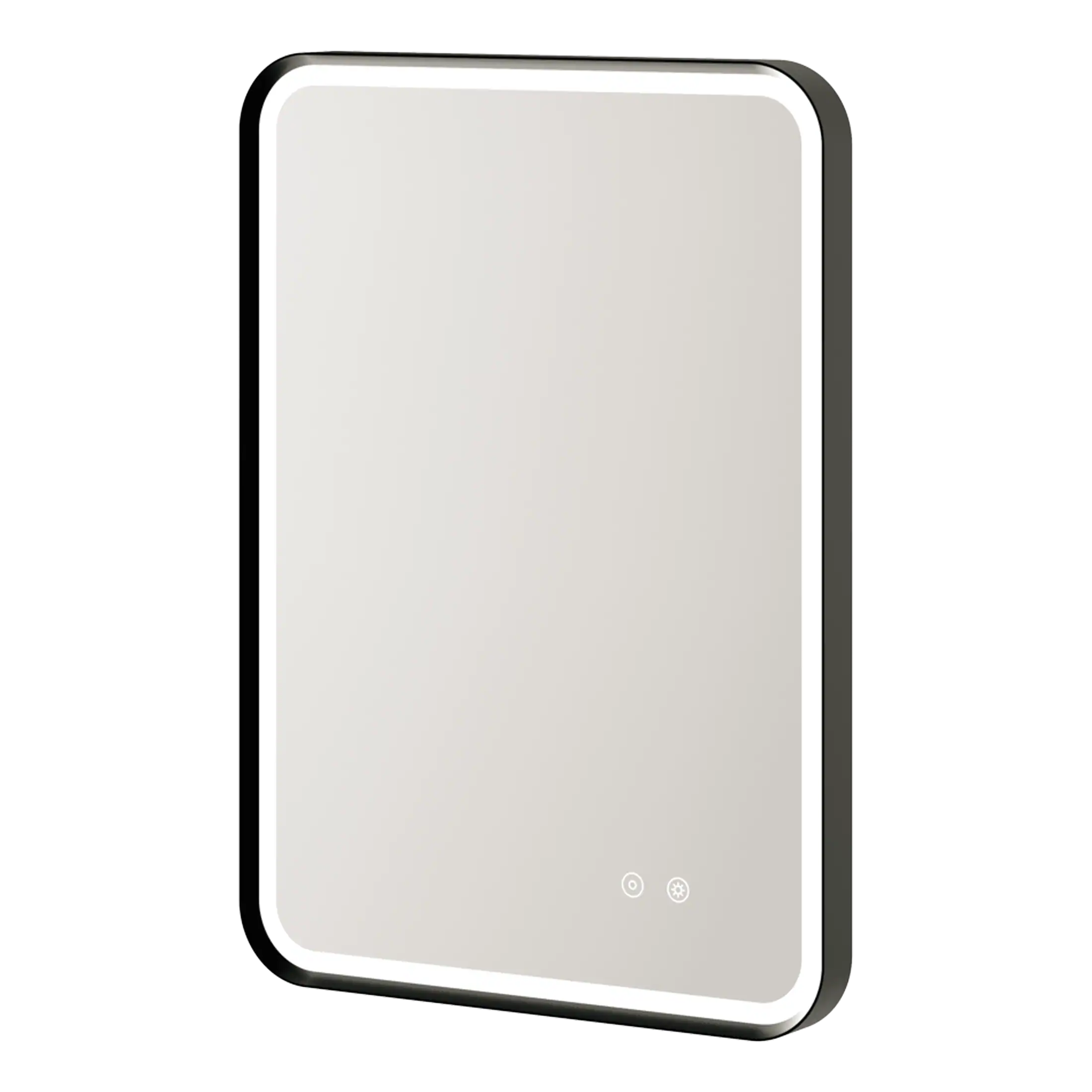 Modern LED illuminated bathroom mirror with touch control, ideal for contemporary bathrooms and bathroom renovations.