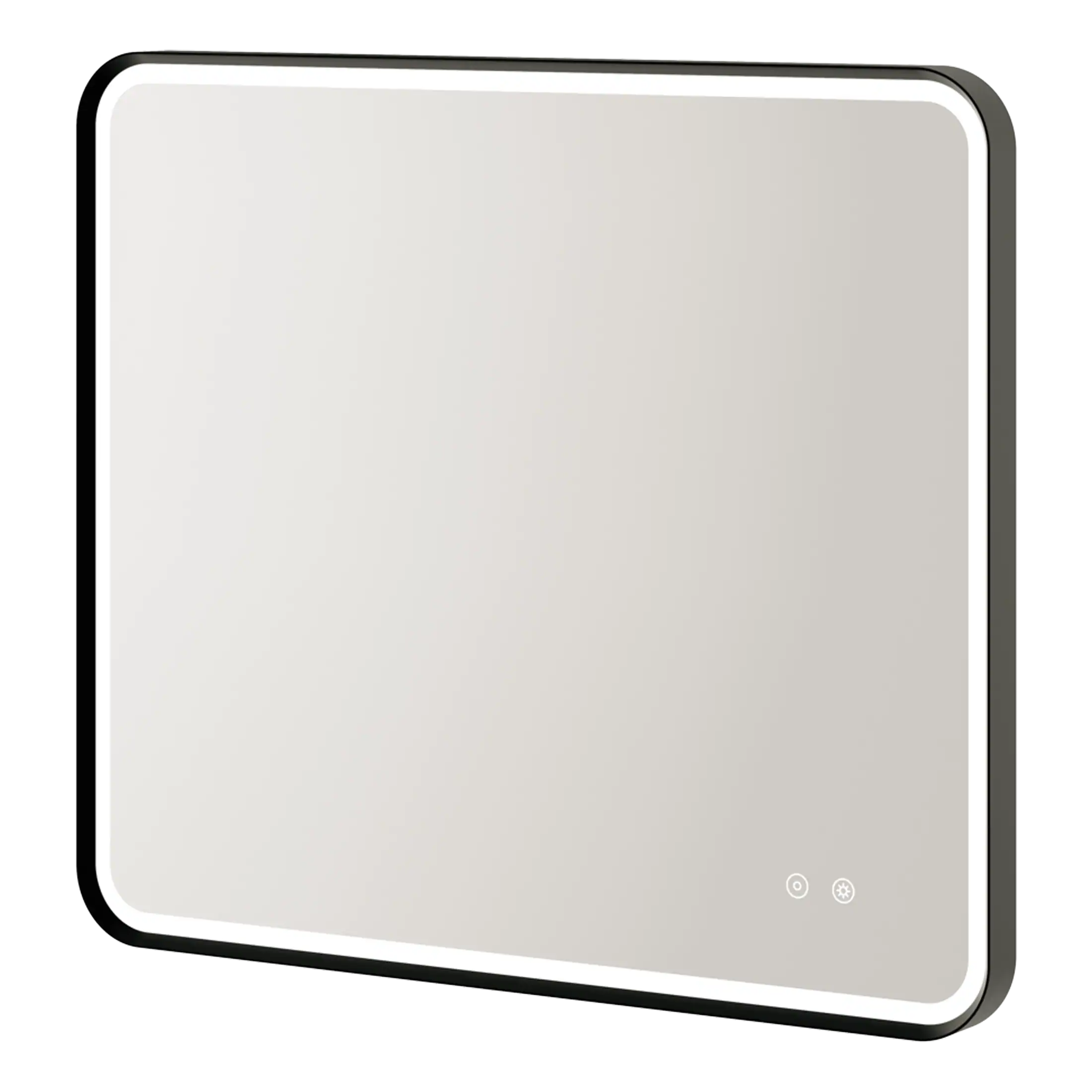 Glossy mirror with heated anti-fog feature, modern bathroom design, LED lighting, and touch control for a stylish and functional bathroom upgrade.