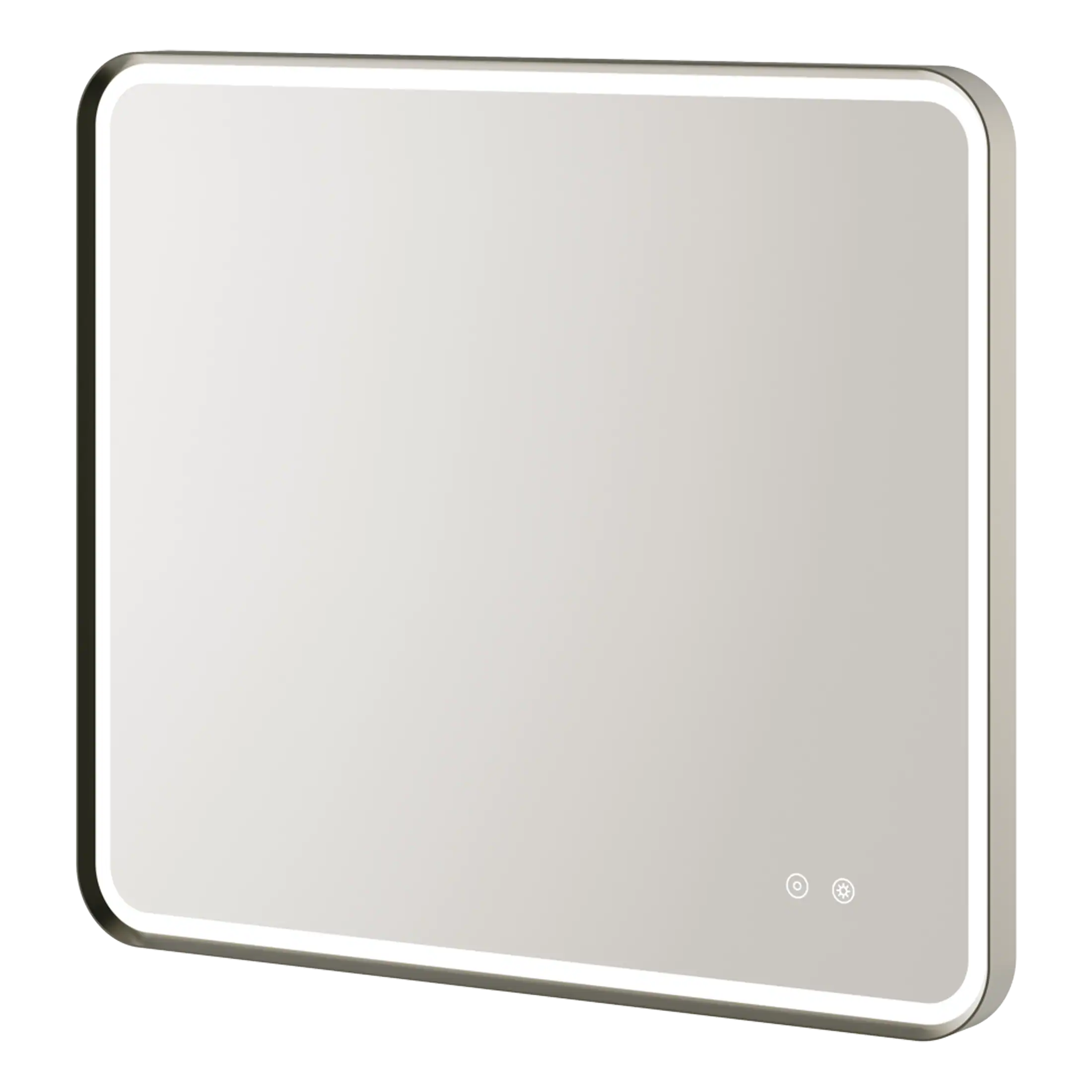 Sleek modern LED bathroom mirror with built-in lighting and anti-fog feature, ideal for contemporary bathroom renovations and design.