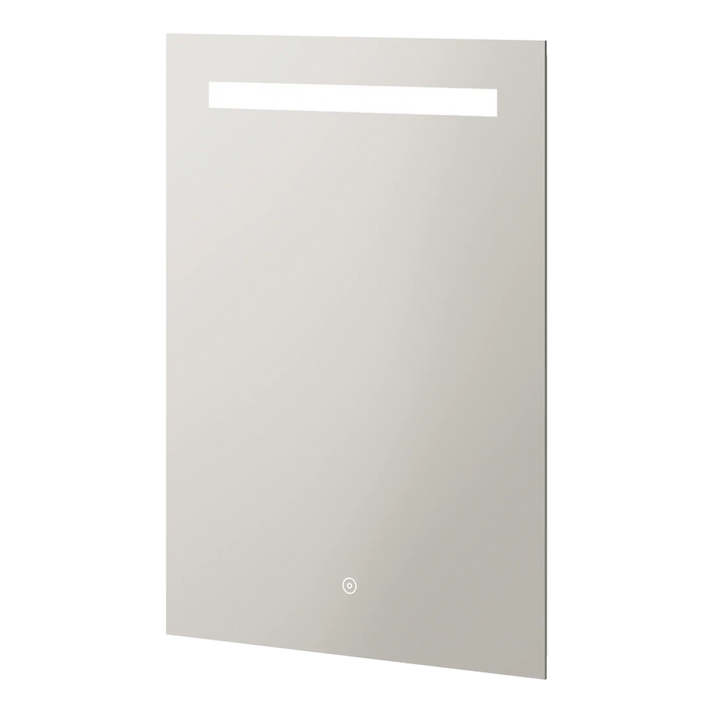 Minimalist bathroom mirror cabinet with a sleek, modern design and touch sensor LED lighting for contemporary bathroom decor. Perfect for space-saving storage and style.