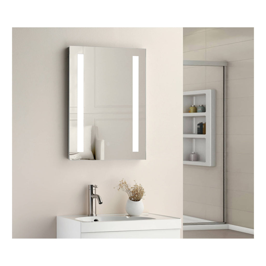 Bright modern bathroom mirror with integrated LED lighting, sleek design, perfect for contemporary bathrooms, offering practical illumination and stylish aesthetics.