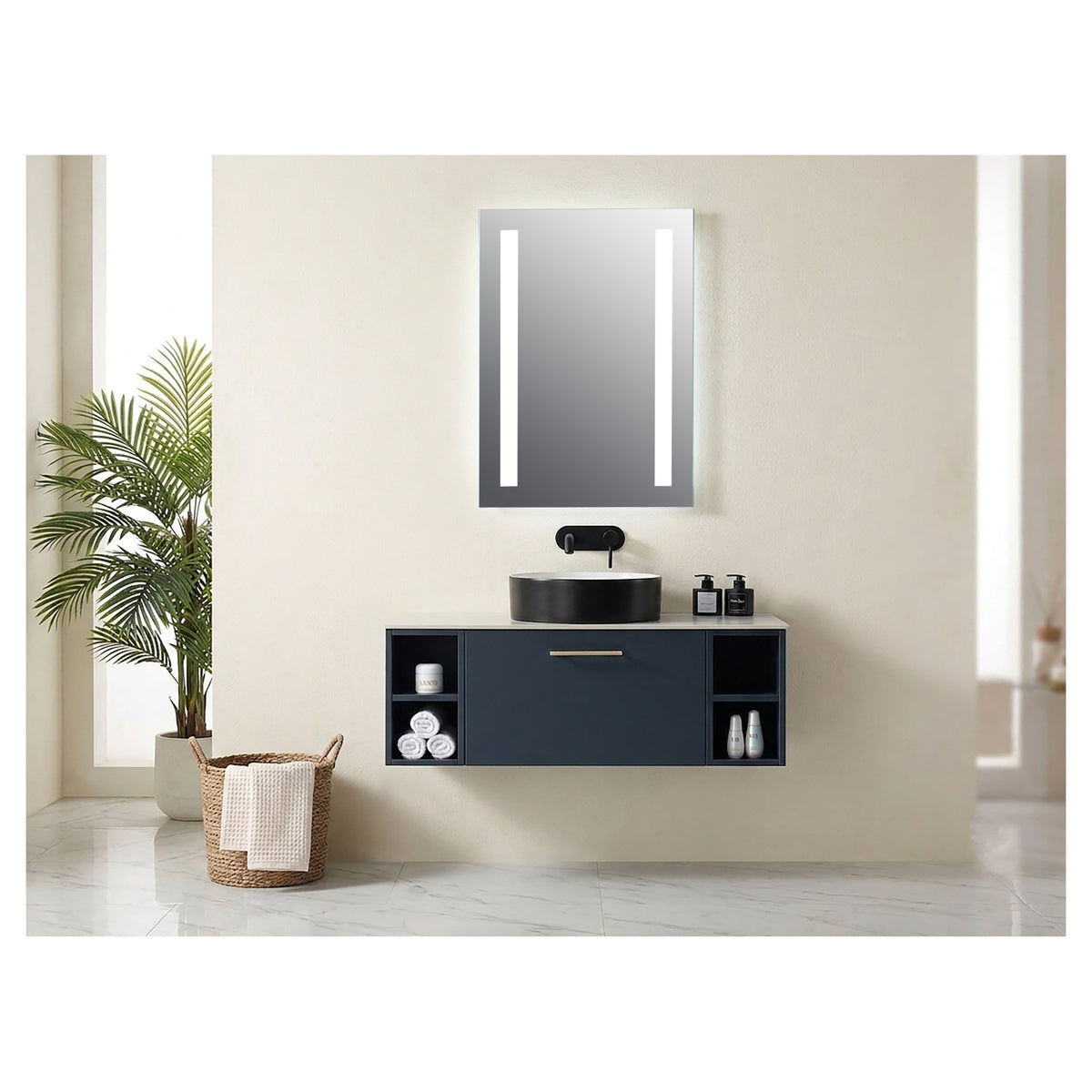 Tailored Niall Twin Vertical Strip LED Touch Illuminated Mirror With Demist and Shaver Point - 700mm X 500mm