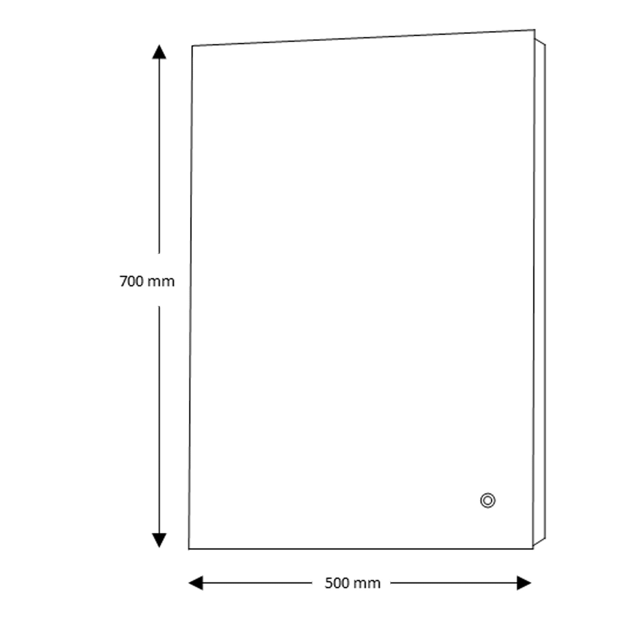 High-quality bathroom mirror with 700mm height and 500mm width, ideal for modern bathroom decor and space optimisation. Durable, sleek design perfect for contemporary bathrooms.