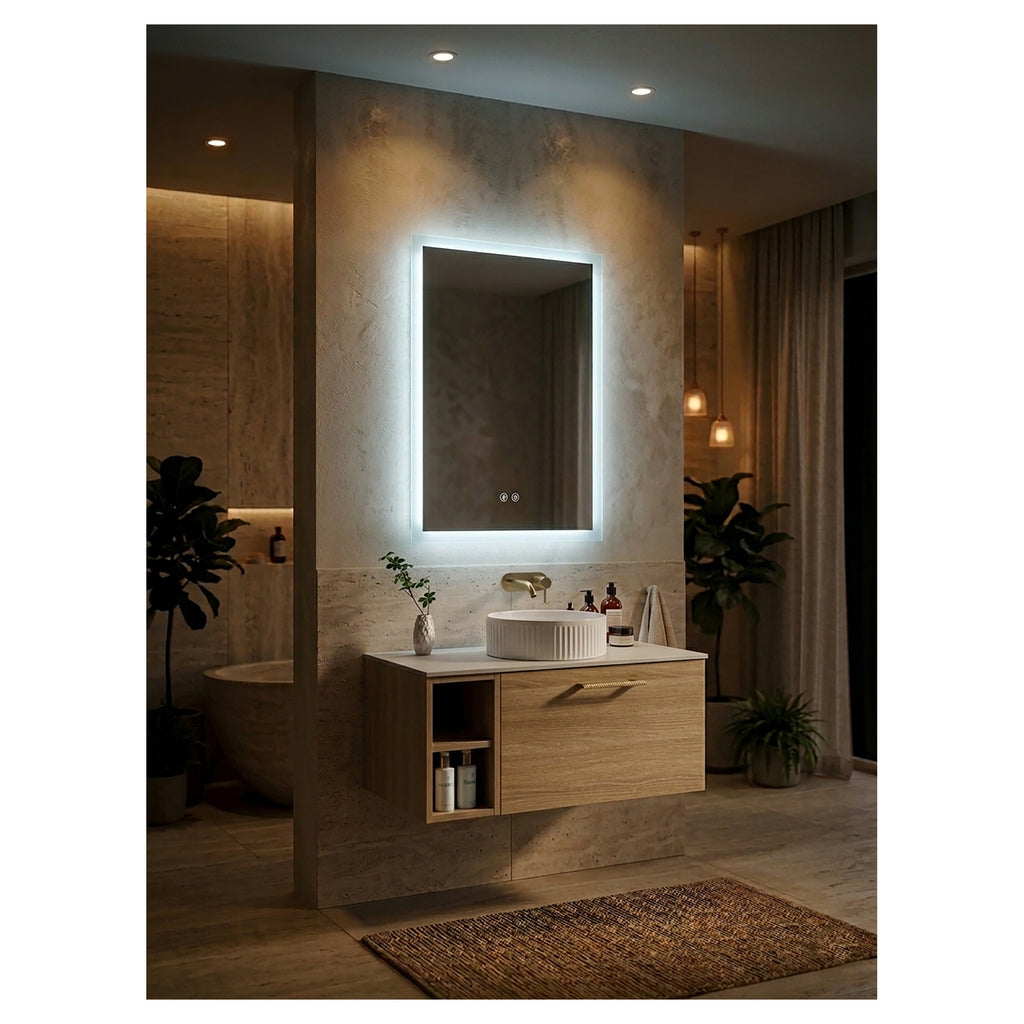 Tailored Alfie Square Edge LED Illuminated Mirror With Demist and Shaver Point, Bluetooth and USB Charger, 700mm x 500mm