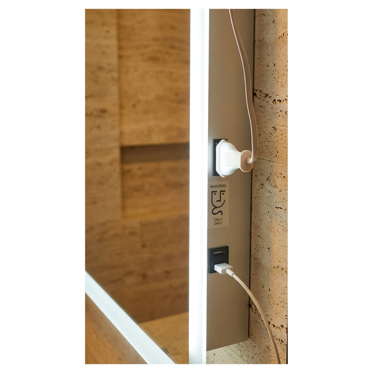 Tailored Alfie Square Edge LED Illuminated Mirror With Demist and Shaver Point, Bluetooth and USB Charger, 700mm x 500mm