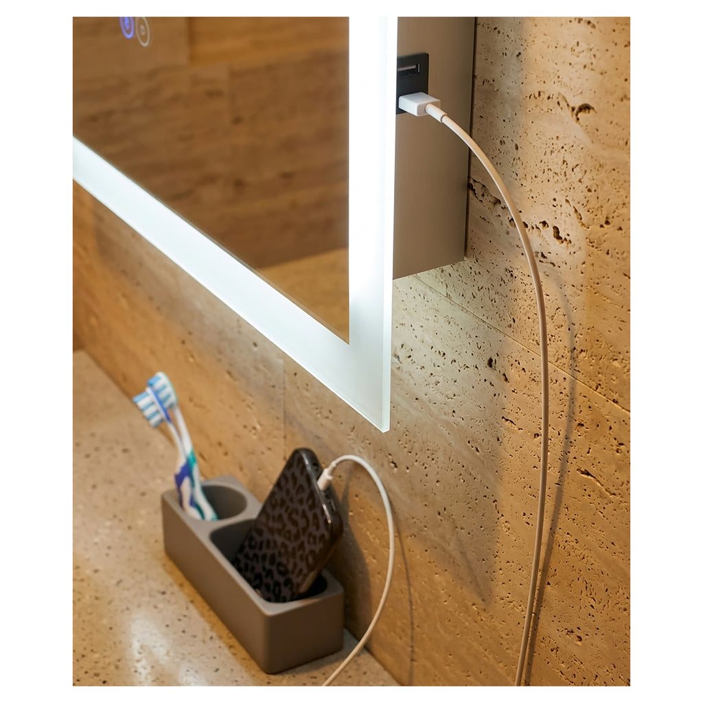 Tailored Alfie Square Edge LED Illuminated Mirror With Demist and Shaver Point, Bluetooth and USB Charger, 700mm x 500mm