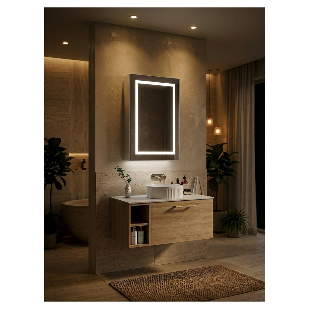 Tailored Jemima 1 Door LED Illuminated Mirror Cabinet With Bluetooth and Shaver Socket - 700mm X 500mm
