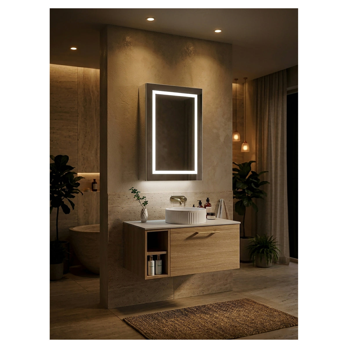 Tailored Jemima 1 Door LED Illuminated Mirror Cabinet With Bluetooth and Shaver Socket - 700mm X 500mm