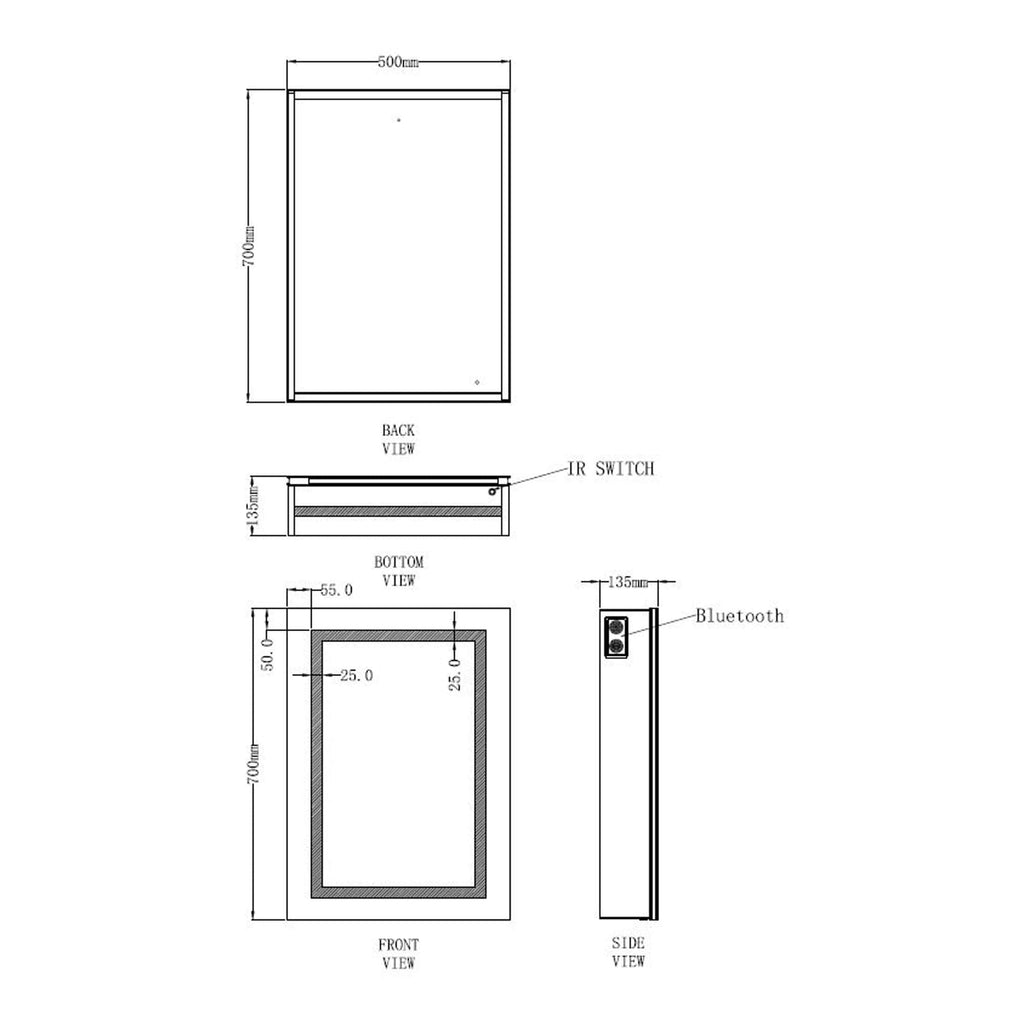 High-quality digital shower enclosure with LED lighting and Bluetooth speakers, designed for modern bathrooms, featuring detailed dimensions and innovative features for a luxurious shower experience.