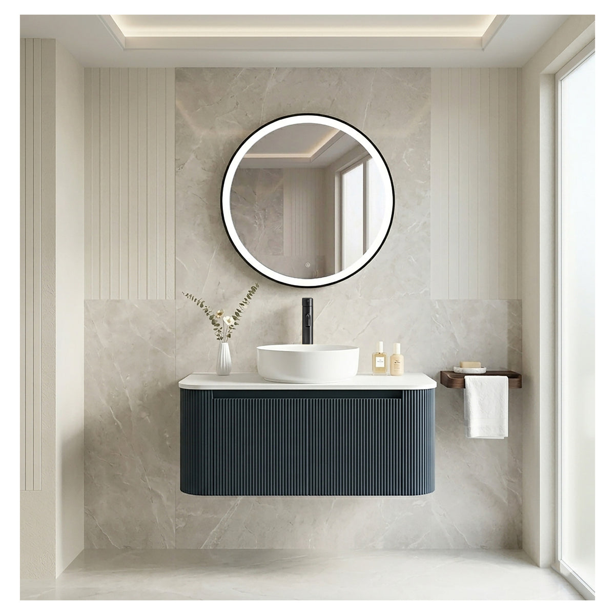 Tailored Rosie Round LED Touch Illuminated Mirror With Demist and Colour Change - 600mm X 600mm, Black