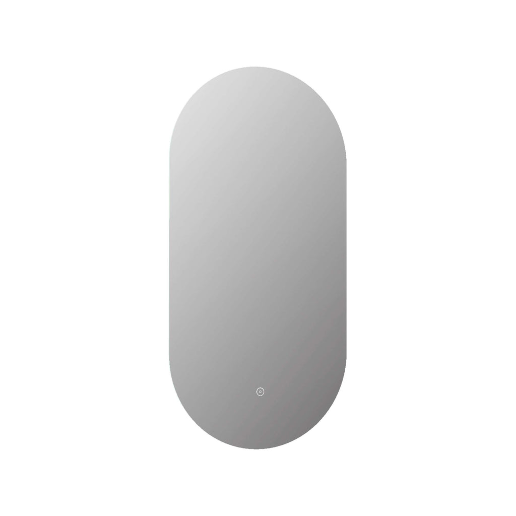 Sleek oval frameless bathroom mirror with touch sensor, ideal for modern bathroom decor, providing stylish and functional mirror solutions by Bubly Bathrooms.