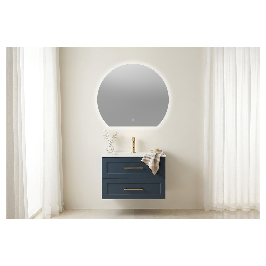 Tailored Olive Semi Circle LED Touch Mirror with Demist - 700x800x30