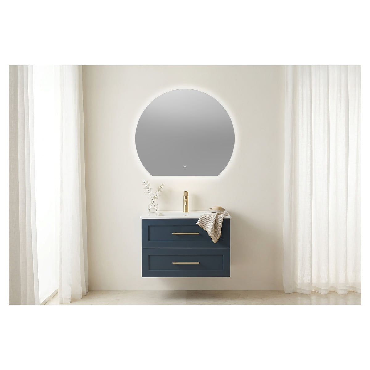Tailored Olive Semi Circle LED Touch Mirror with Demist - 700x800x30