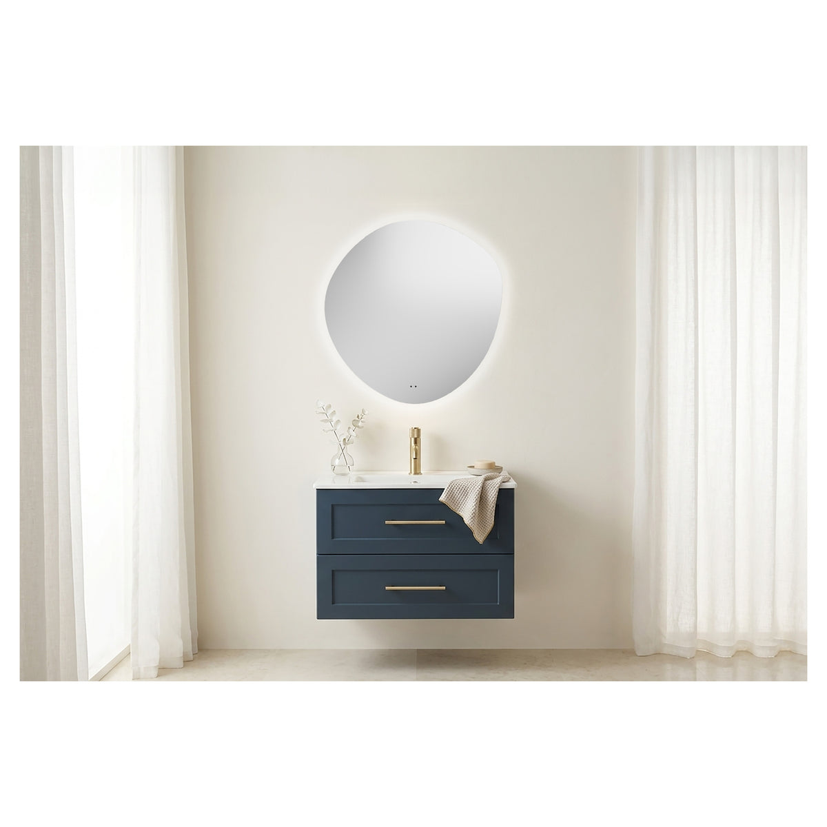 Tailored Phoebe Round Pepple LED Mirror with Demist & Colour Change - 500x700x30mm