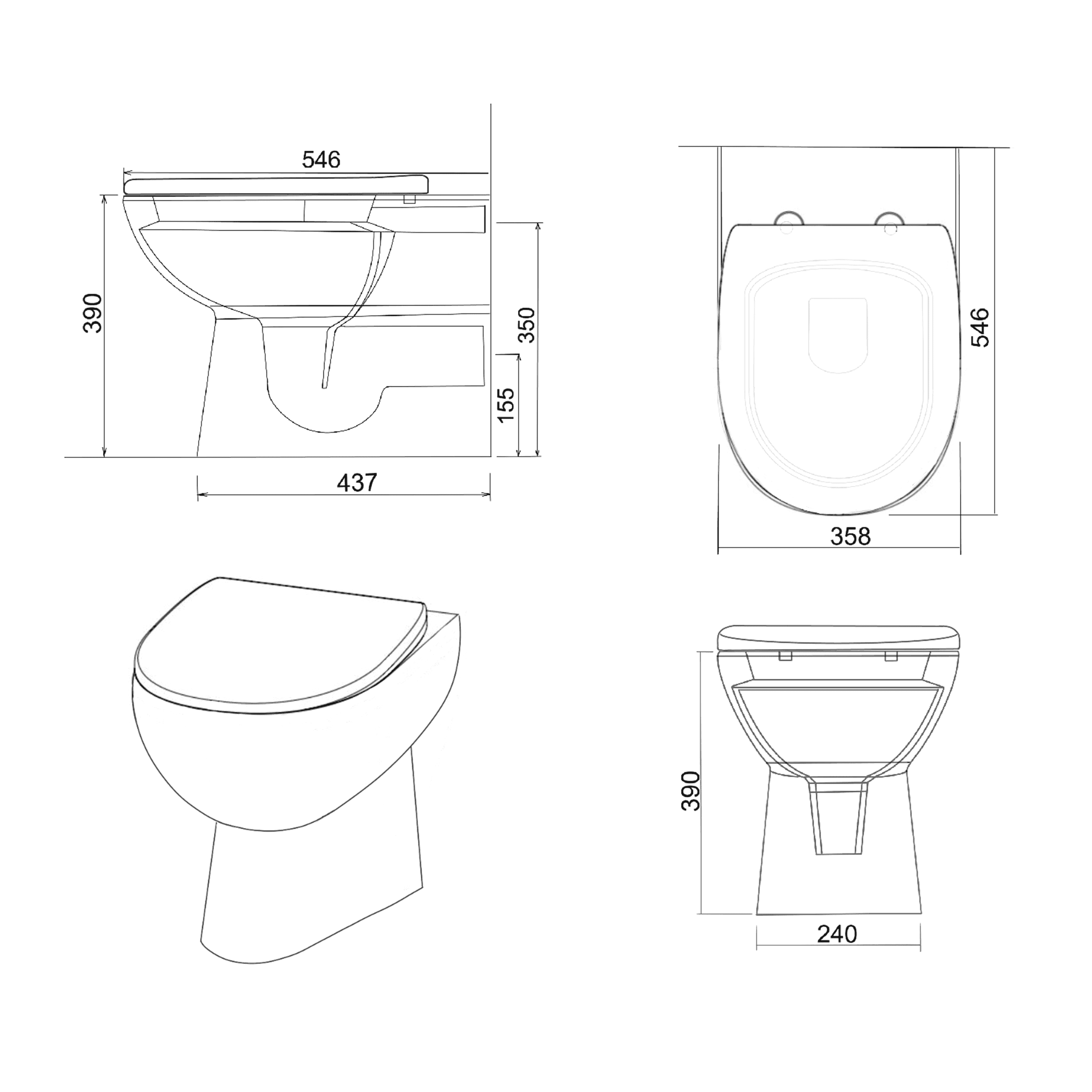 Sleek modern toilet design with detailed technical drawings, perfect for contemporary bathrooms, featuring compact dimensions and ergonomic features for optimal comfort.
