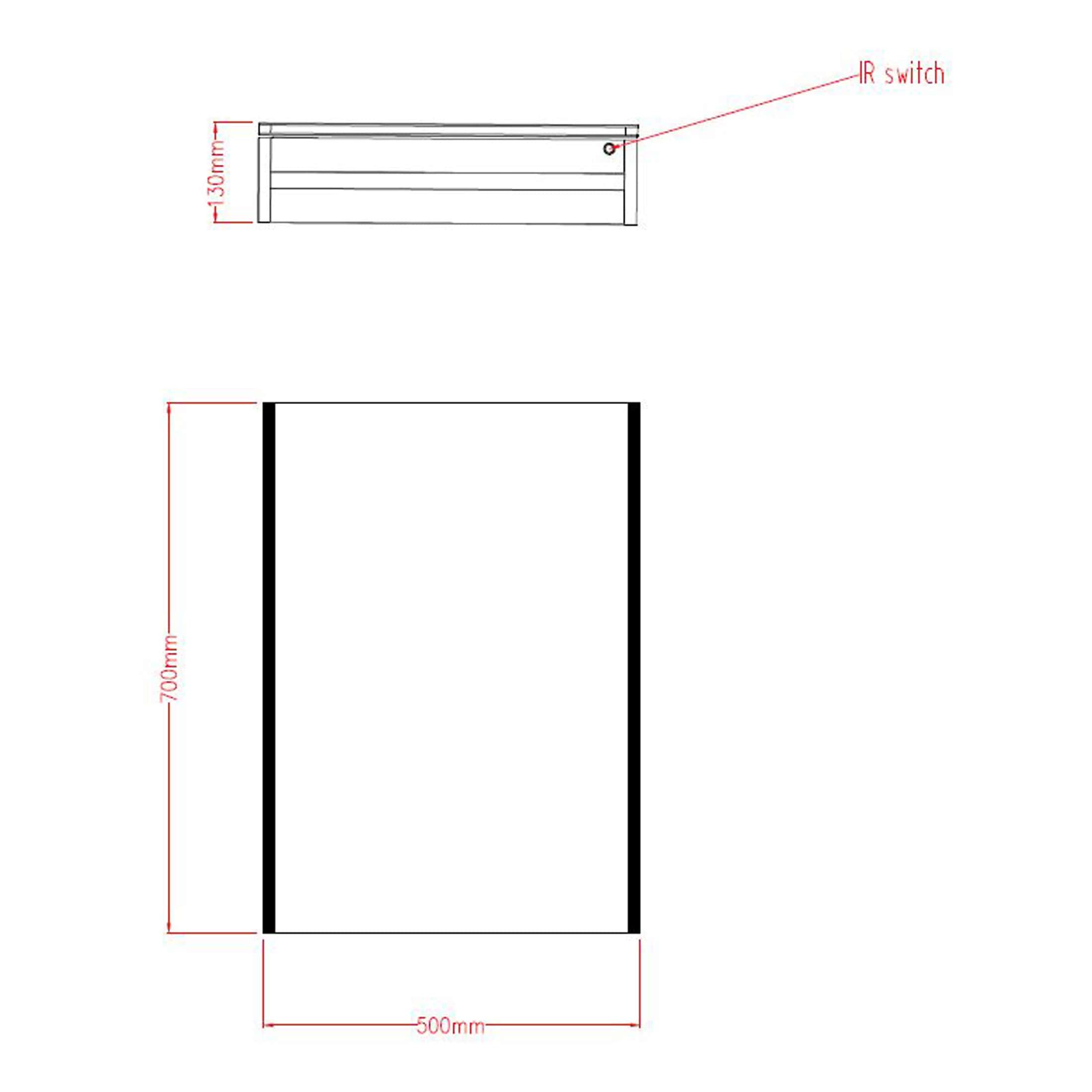 IR switch bathroom lighting control panel with remote and dimension details for modern bathroom lighting solutions.