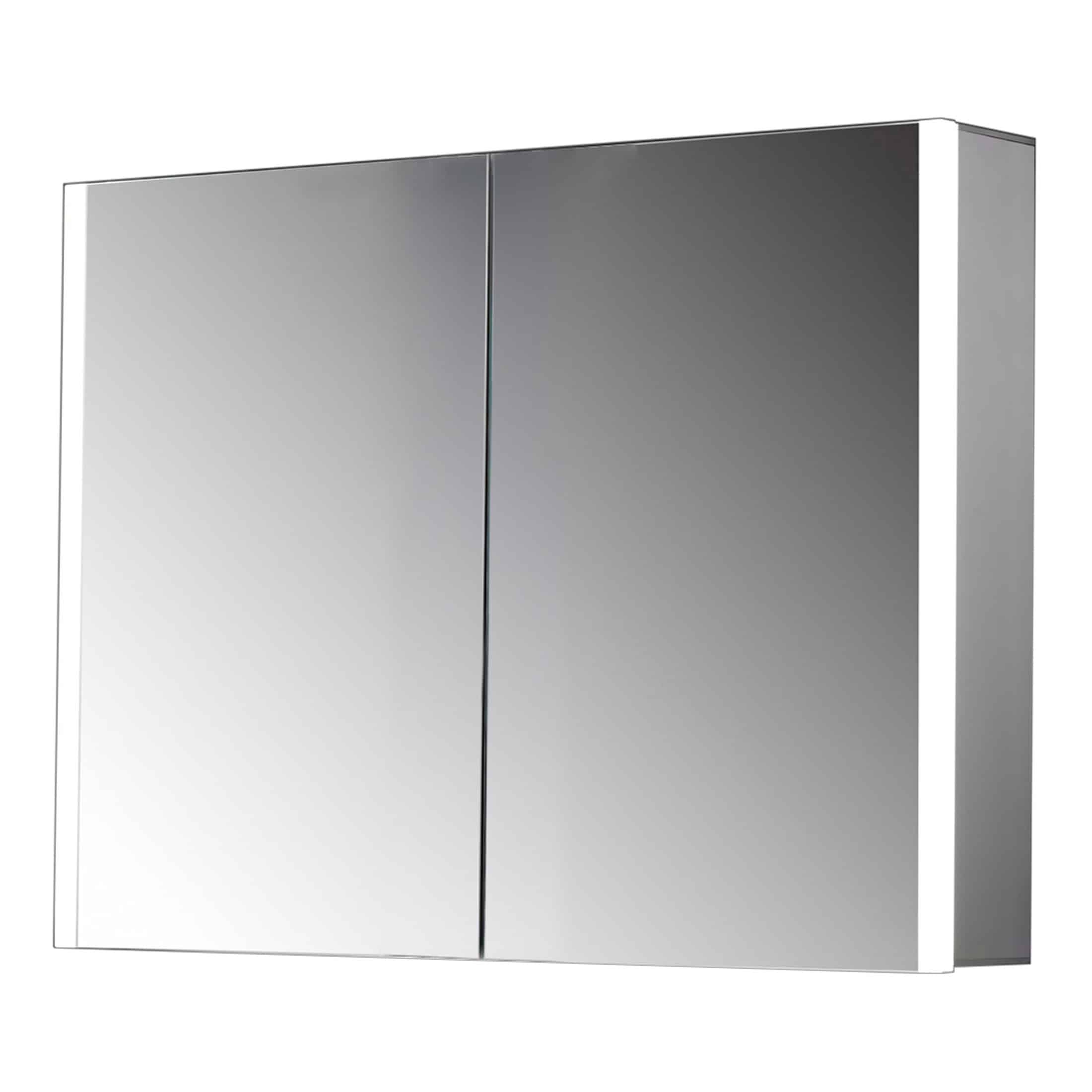 Light grey bathroom wall cabinet with mirrored doors, modern sleek storage solution for contemporary bathroom decor. Perfect for organising toiletries and adding a stylish touch.
