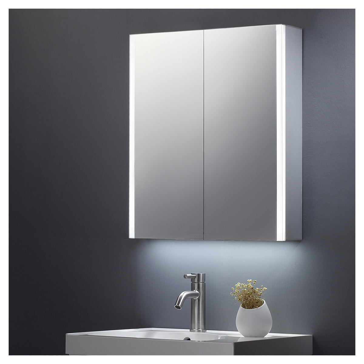 Tailored Beau 2 Door LED Illuminated Mirror Cabinet With Sensor Switch and Shave Socket - 700mm X 600mm - view 1