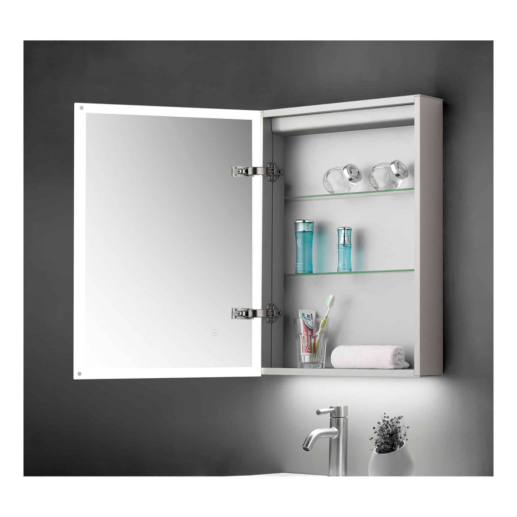 Sleek white bathroom mirror cabinet with glass shelves, ideal for bathroom storage and organisation, featuring a modern design and durable construction.