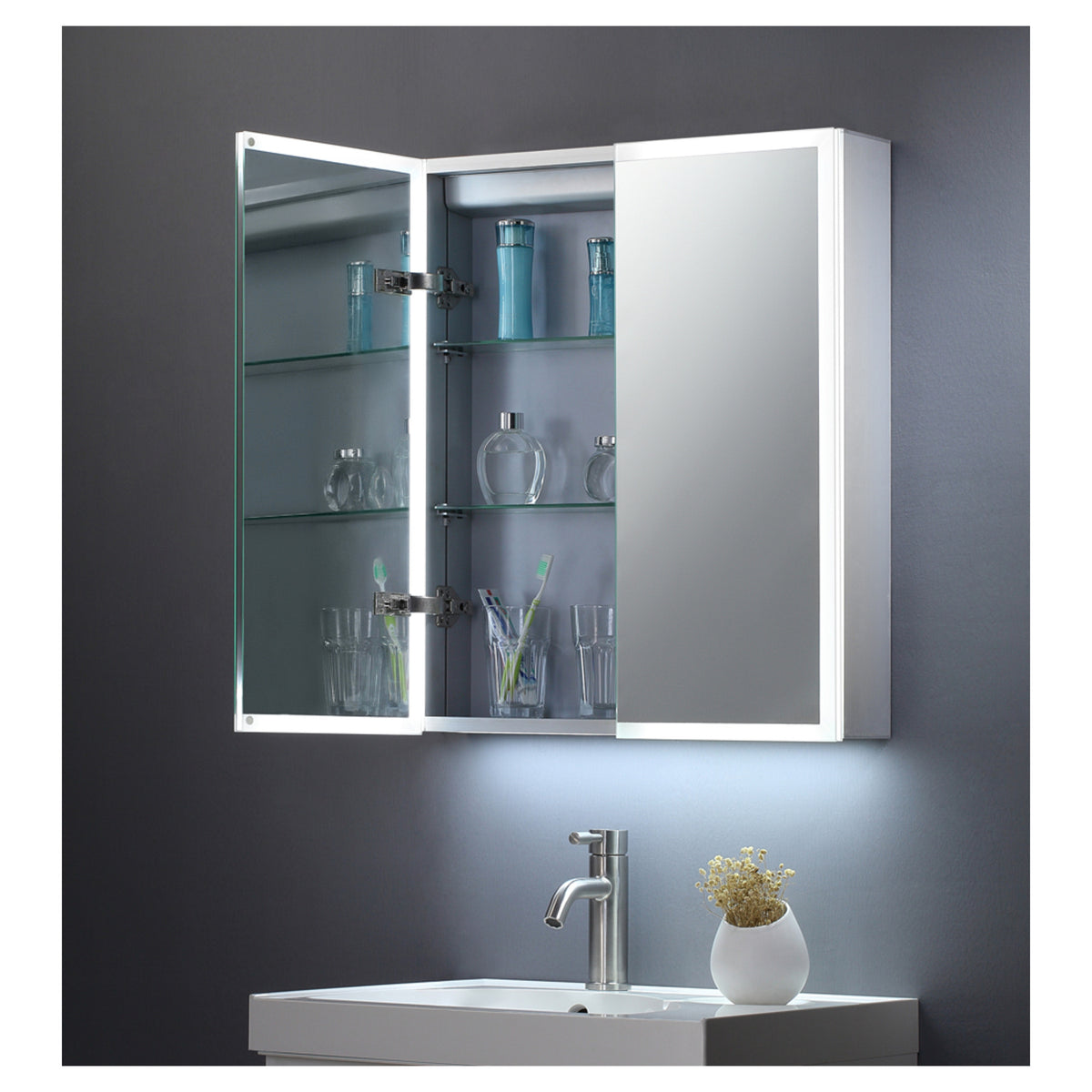 Tailored Bethany 2 Door LED Illuminated Mirror Cabinet With Sensor Switch and Shave Socket - 700mm X 600mm - view 2