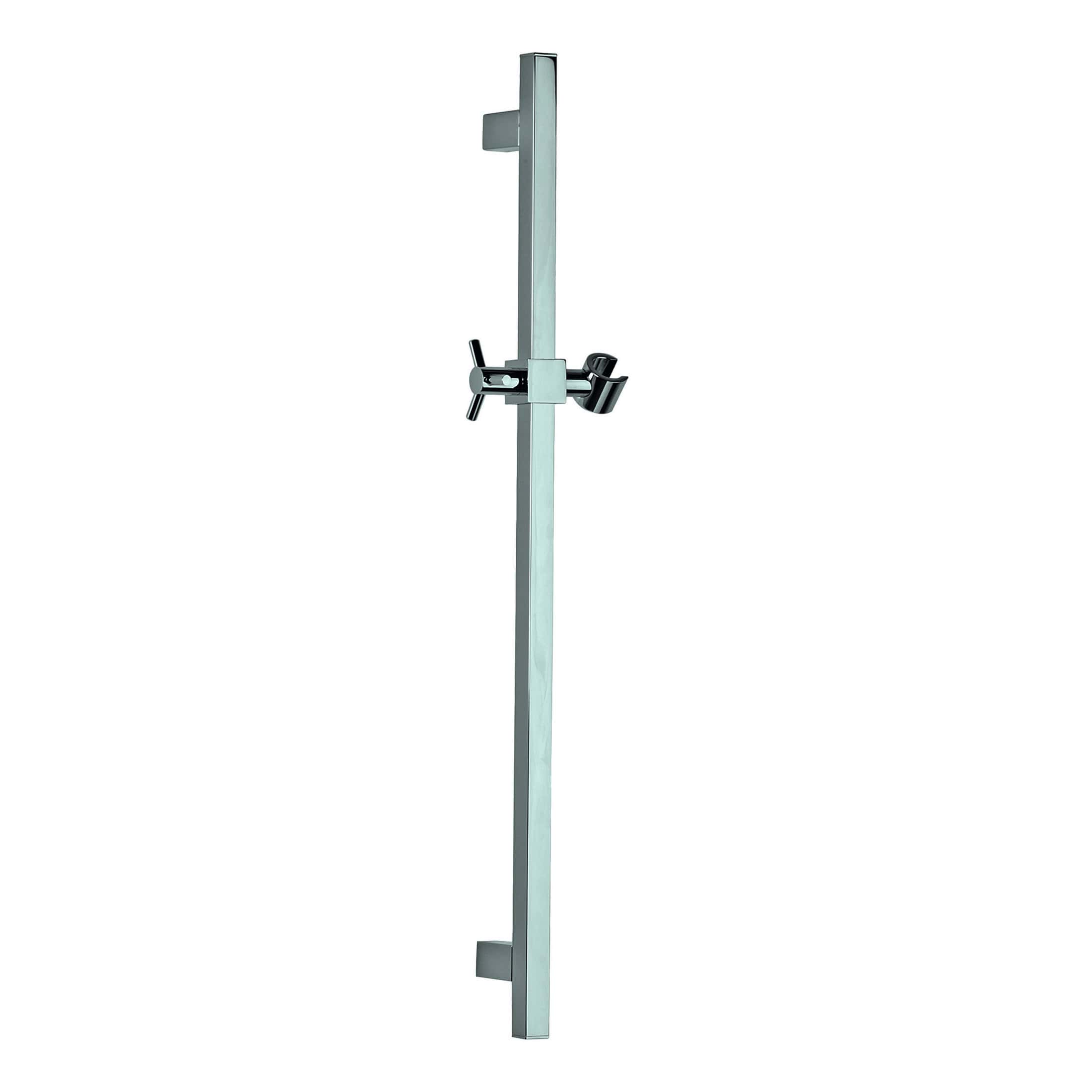 Adjustable shower rail with sliding bracket and soap holder for modern bathroom upgrades. Durable chrome finish offers style and functionality. Perfect for enhancing shower comfort.