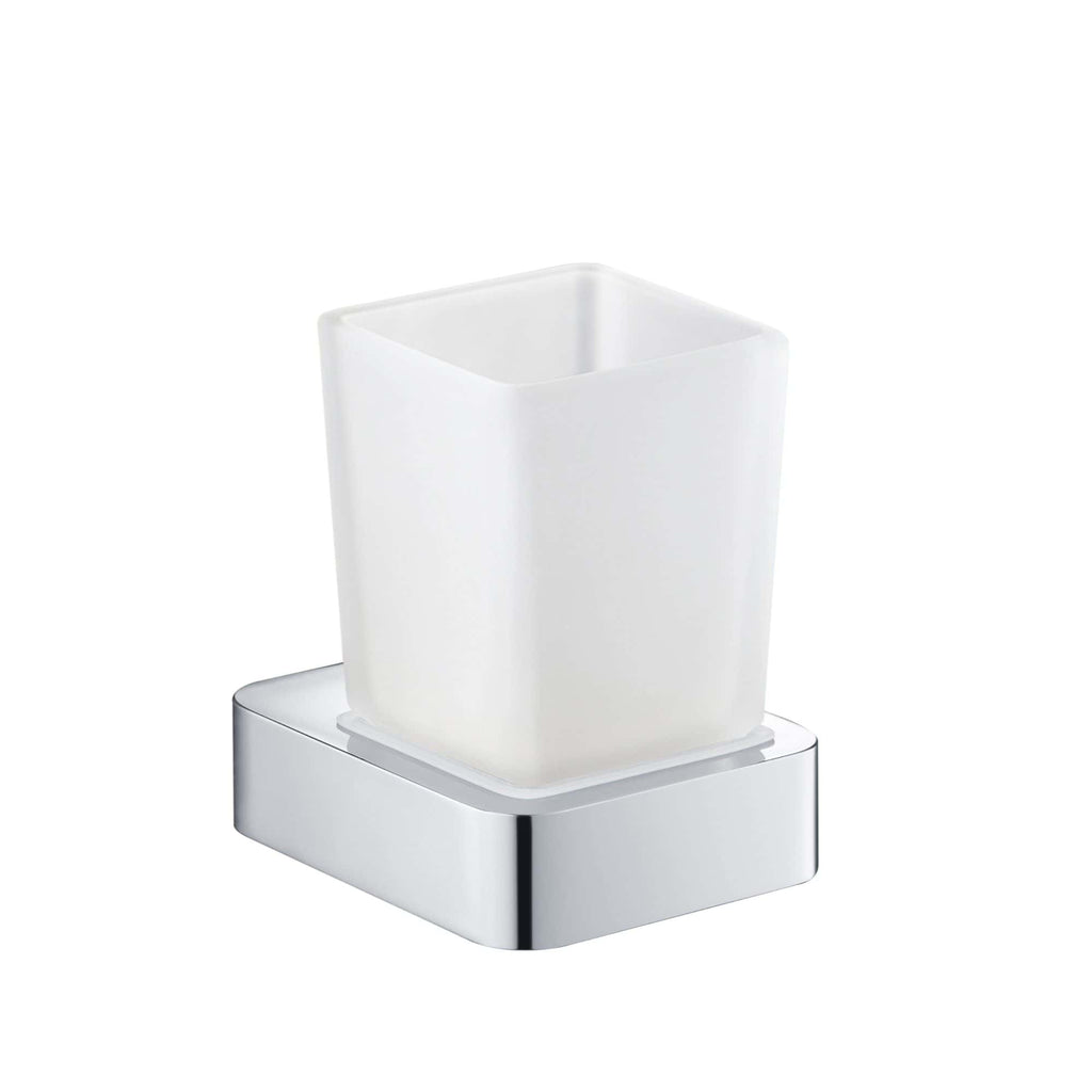 Sleek white bathroom toothbrush holder with chrome base, ideal for modern bathroom decor. Durable plastic construction with elegant finish enhances bathroom organisation.