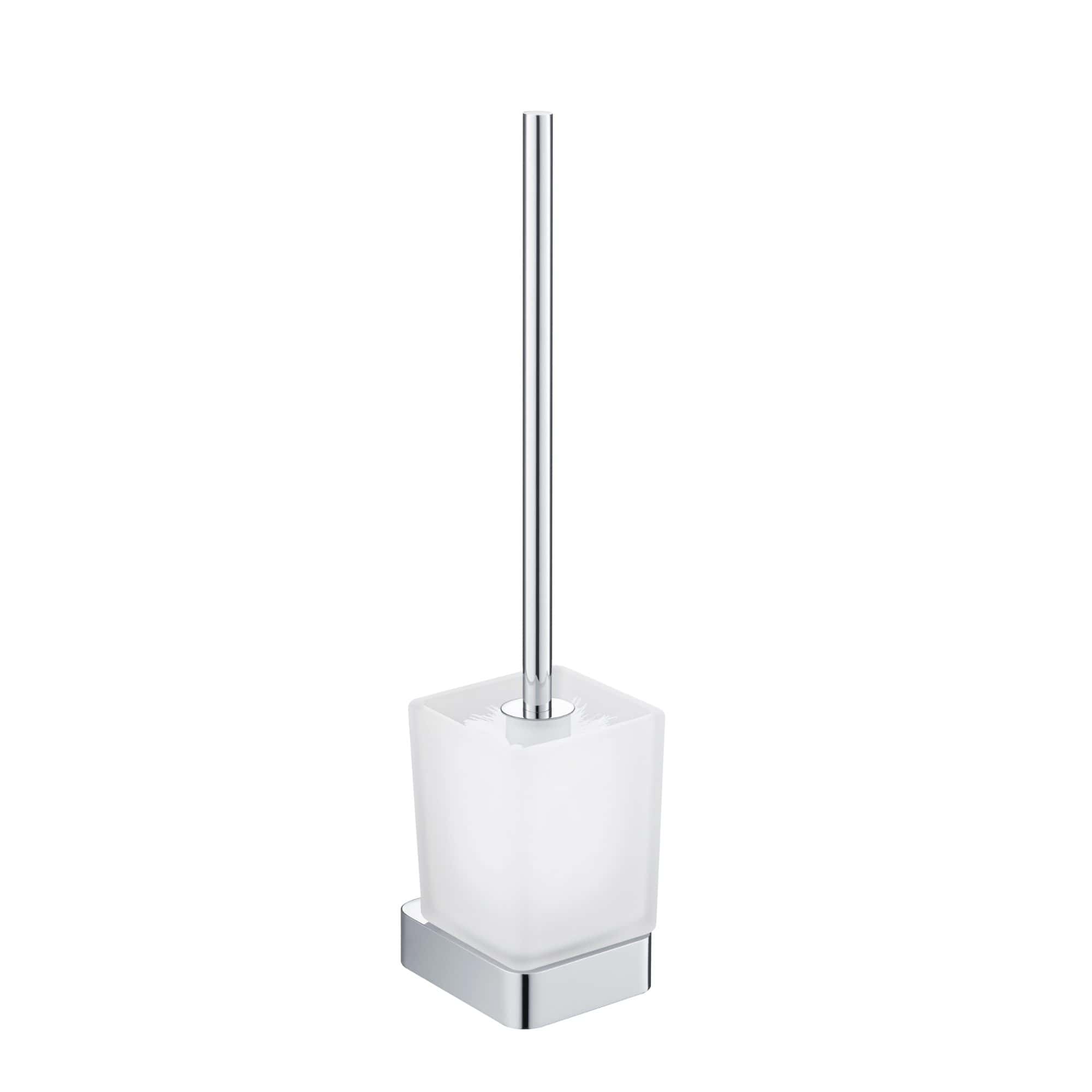 High-quality modern toilet brush holder with chrome finish and sleek design, ideal for contemporary bathrooms. Elegant bathroom accessory for hygiene and style.