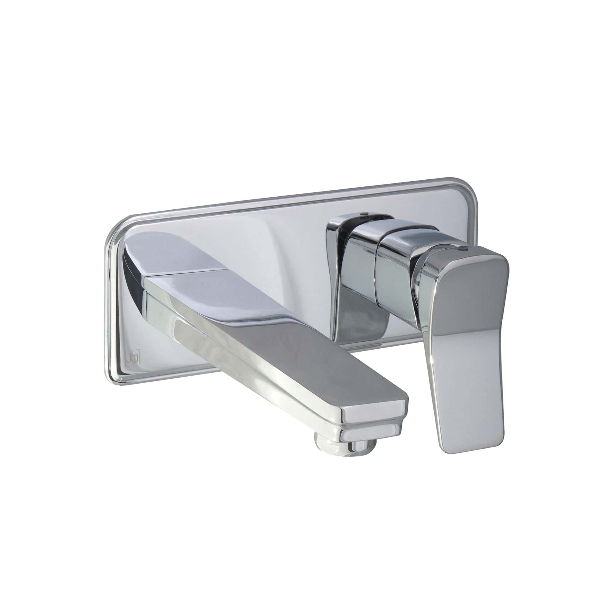 Polished chrome bathroom mixer tap with modern design, wall mounted for stylish and functional bathroom sink or bath installation. Ideal for contemporary bathroom upgrades.