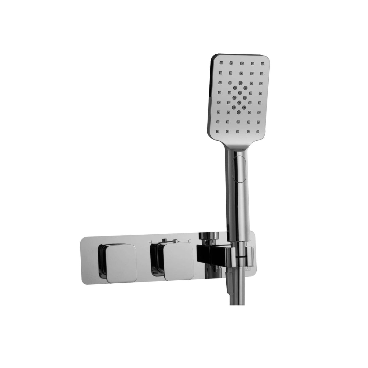 Sleek modern shower head with adjustable wall-mounted controls, ideal for luxurious bathroom upgrades and water-saving shower solutions.