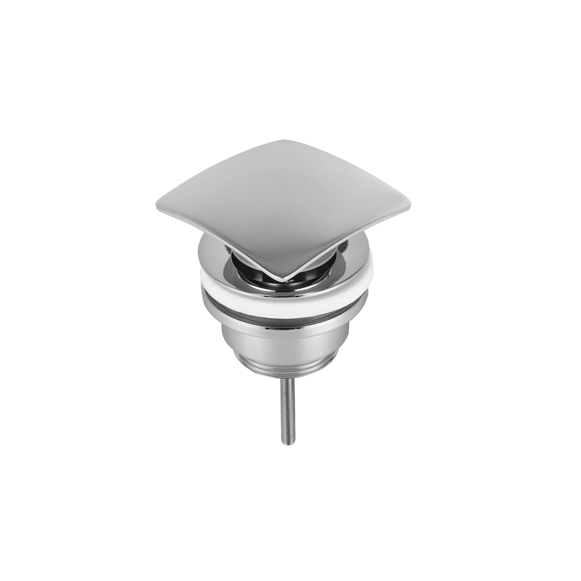 Siphon drain trap for bathroom sinks, shiny chrome finish with square cover, stylish and durable plumbing accessory for modern bathroom design.