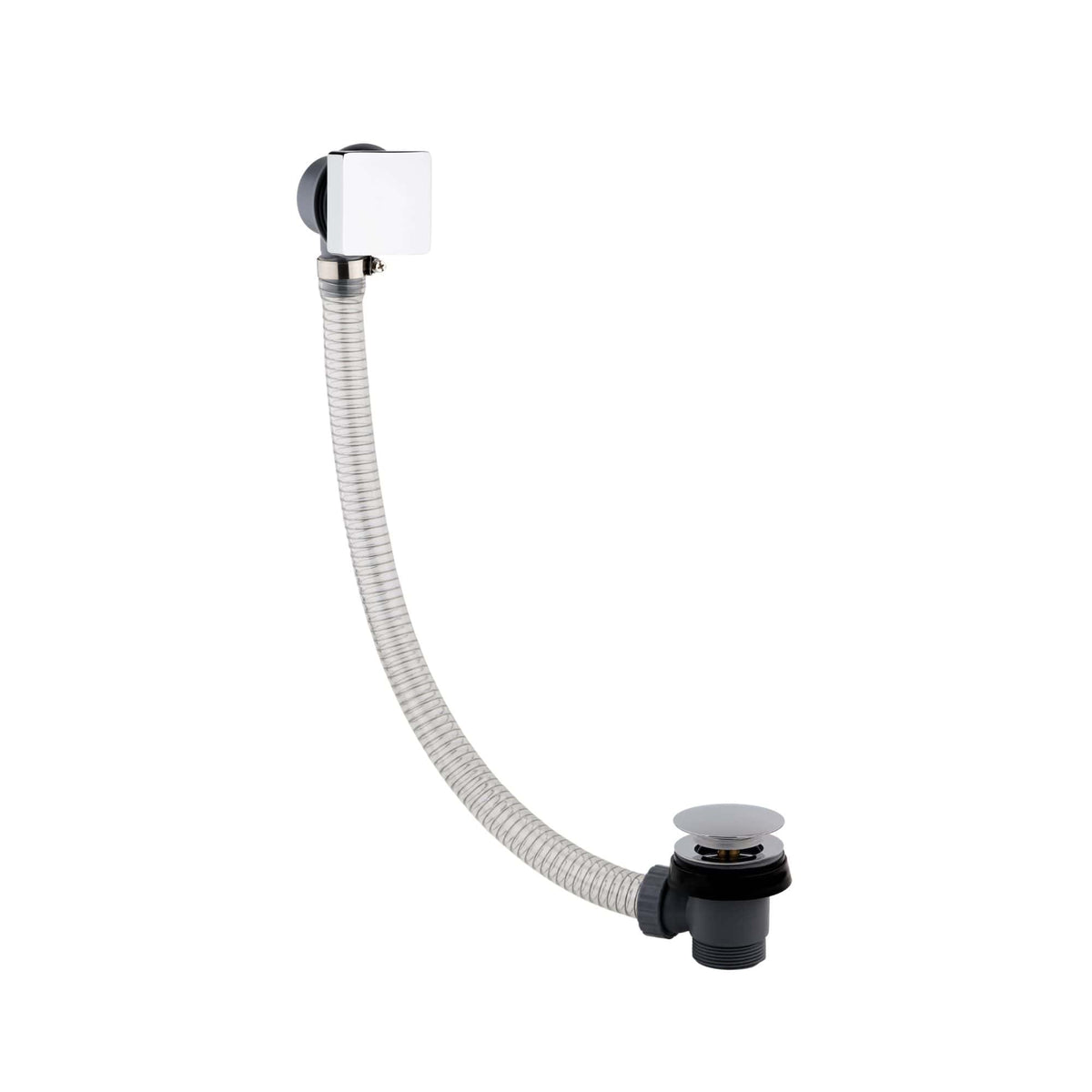 Flexible sink drain pipe with stainless steel finish for bathroom plumbing. Durable and easy-to-install waste pipe suitable for modern bathroom setups. Perfect for efficient drainage solutions.