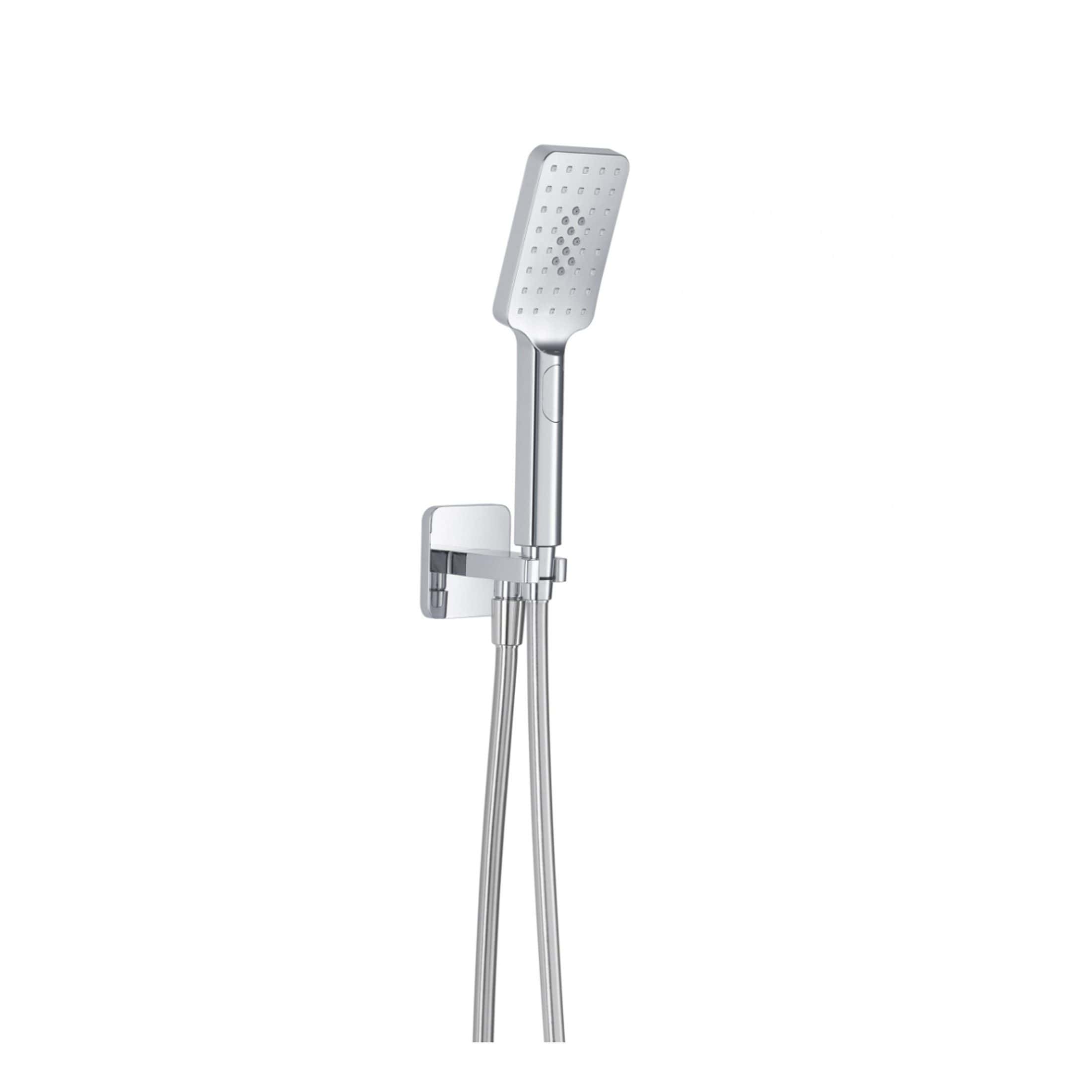 Sleek chrome shower head with adjustable handheld design for modern bathroom baths.