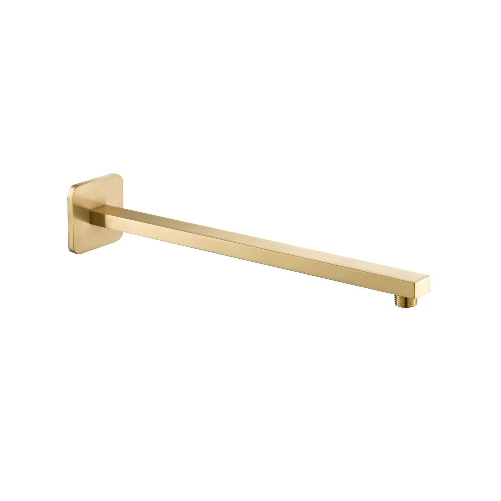 Polished brass bathroom towel rail with modern minimalist design, wall-mounted fixture for luxury bathroom decor.