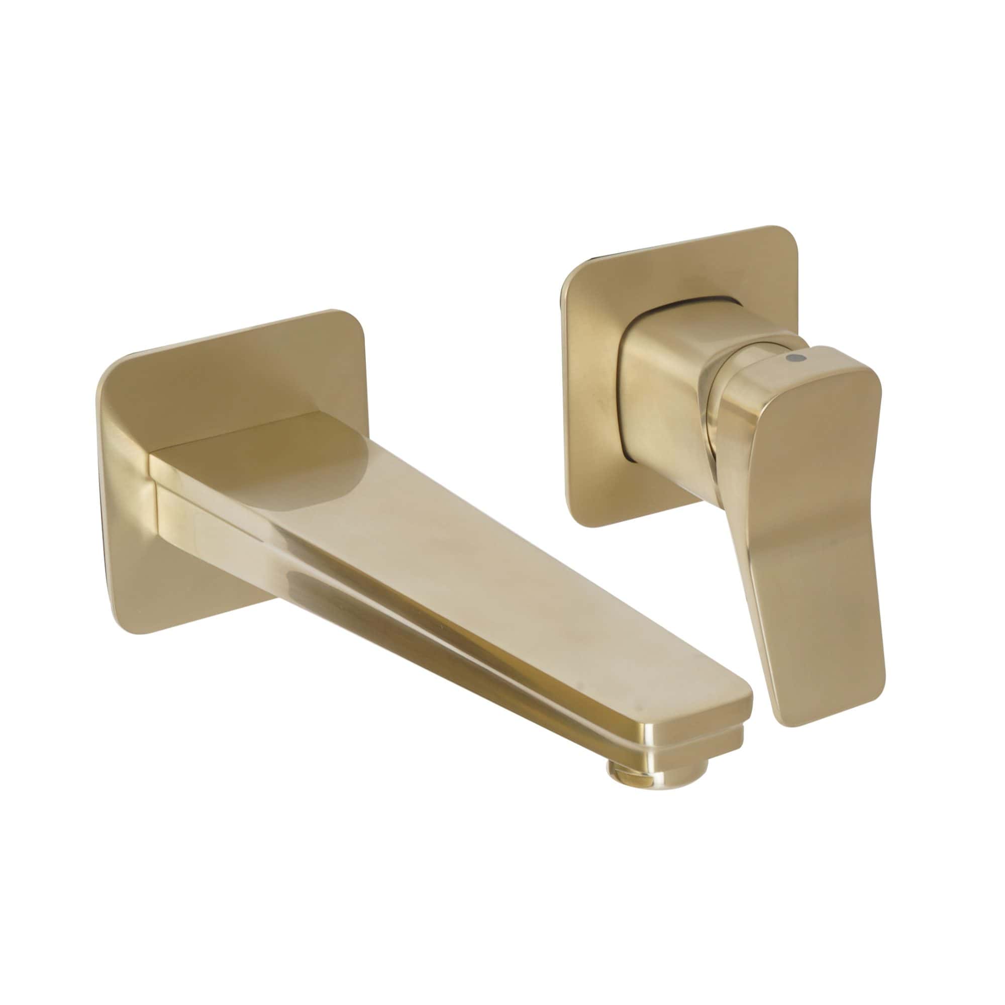 Polished gold bathroom door handle and lever lock set showcasing modern, luxurious hardware for elegant bathroom interiors.