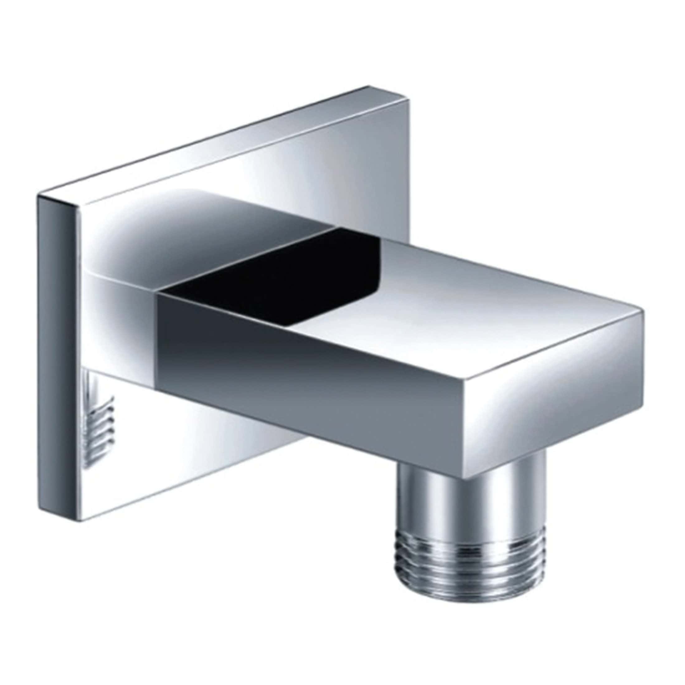 Polished chrome bathroom spout with rectangular backplate, modern design, easy installation, perfect for contemporary bathroom fixtures and accessories.
