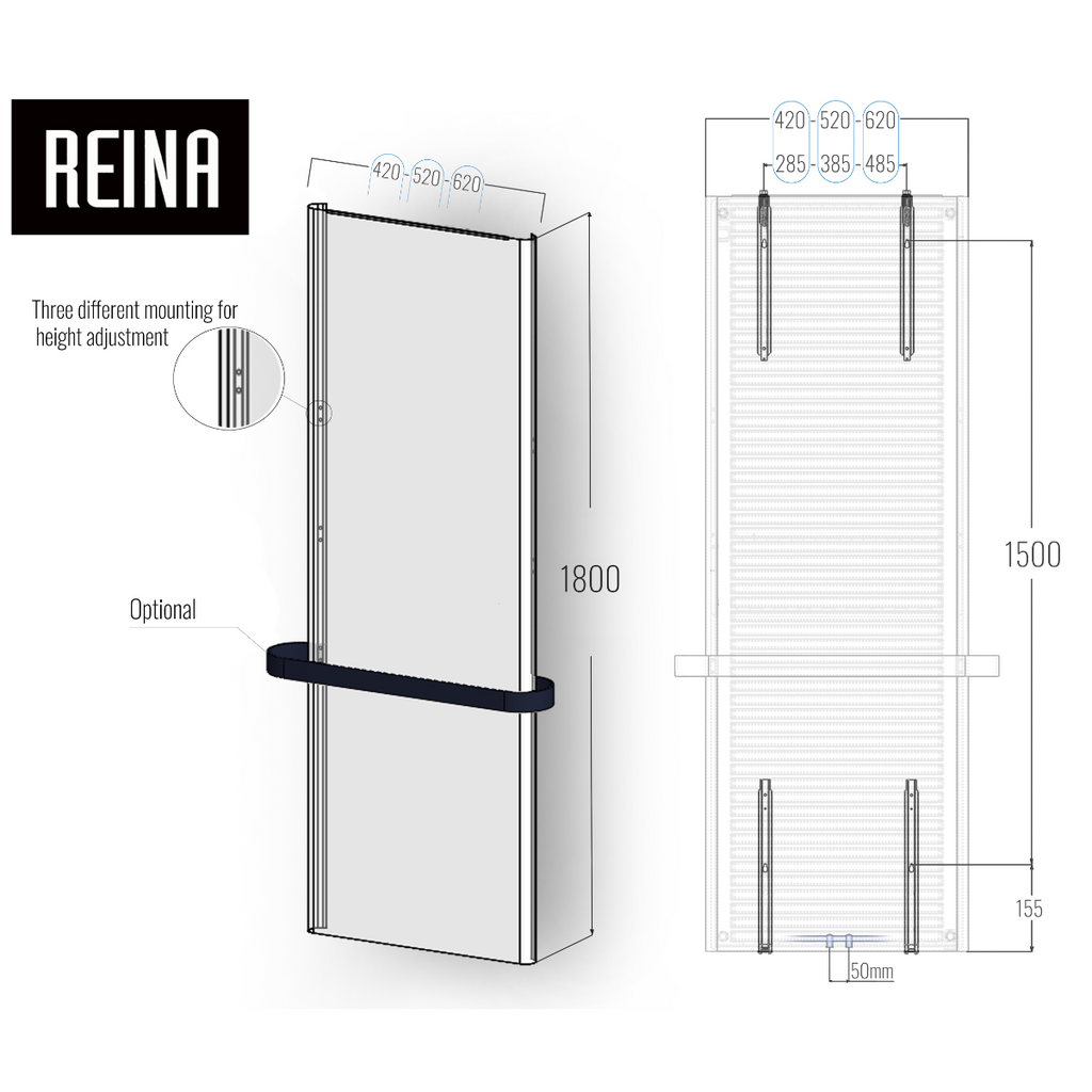 Reina Borda Anthracite Designer Radiator - technical drawing with dimensions
