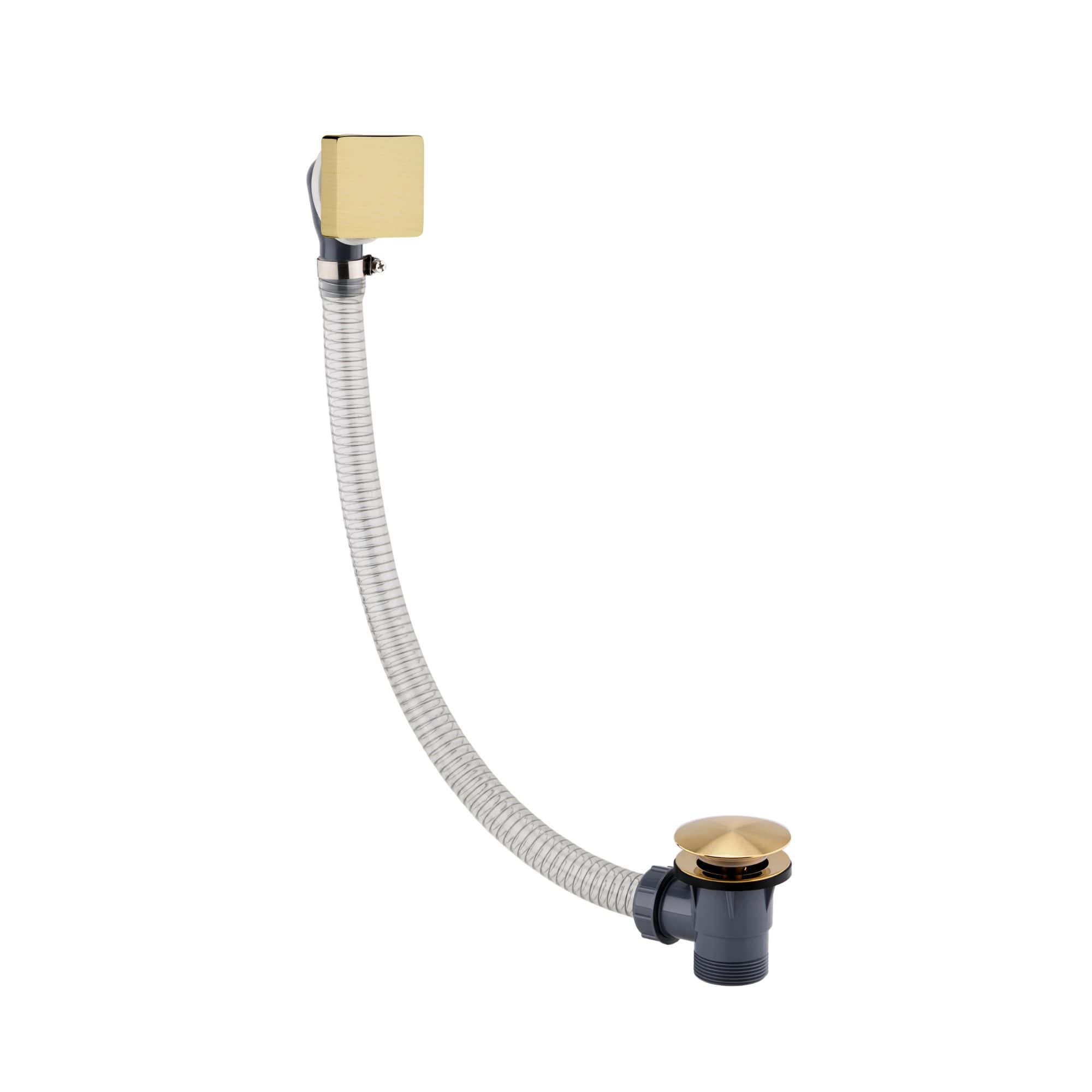 Flexible kitchen sink waste pipe with gold and chrome finish, designed for efficient drainage and modern bathroom aesthetics. Suitable for replacing or installing new plumbing fixtures.