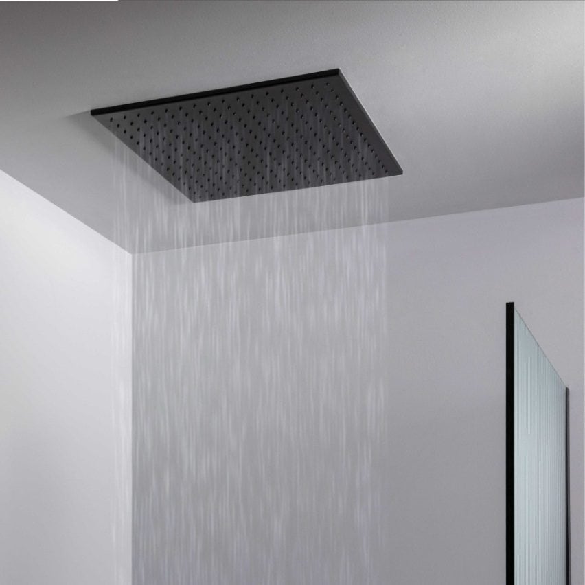 Rainfall shower head for luxurious bathroom experience with modern black design and easy water flow, ideal for stunning Bubly bathrooms.