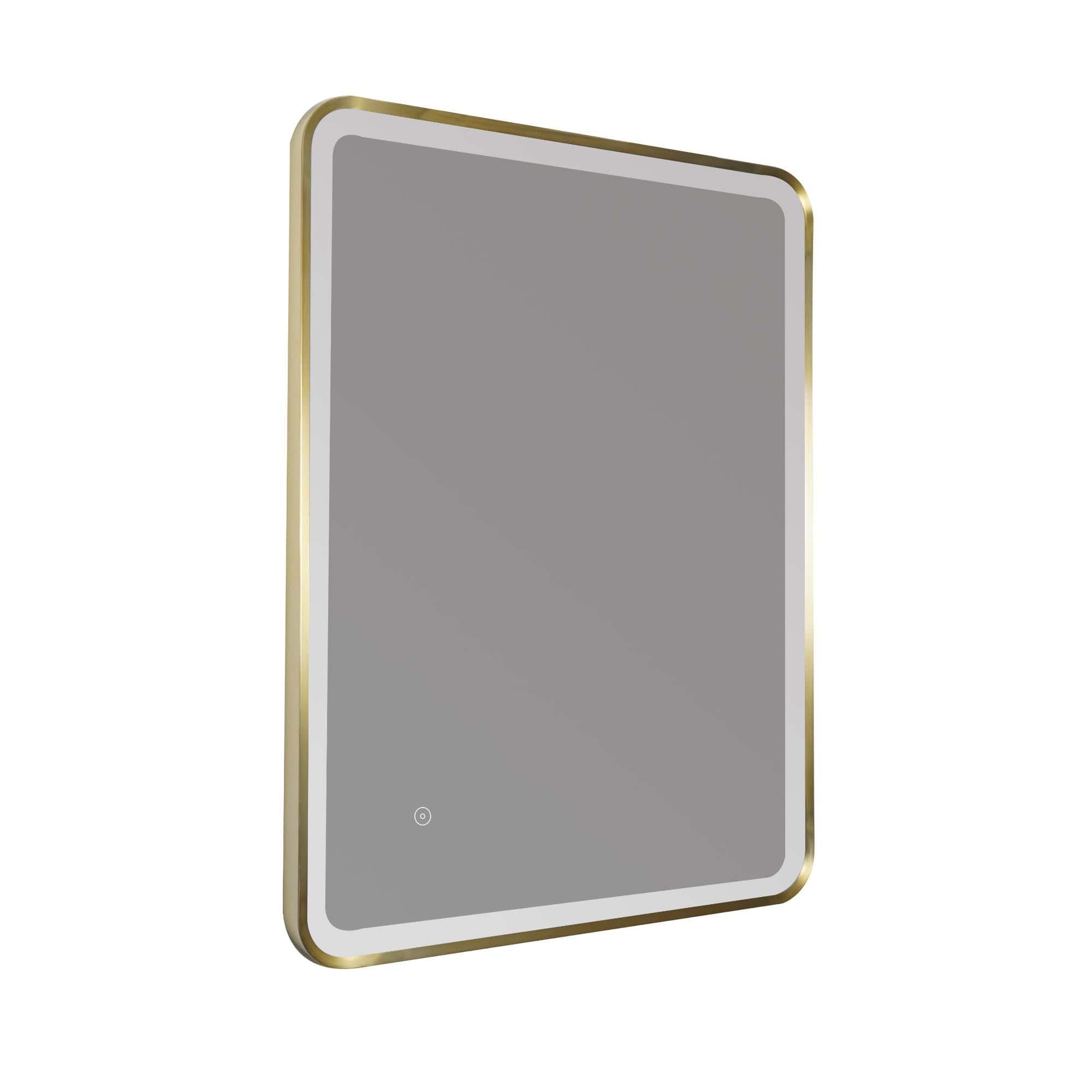 Mirror with sleek grey glass and elegant gold frame, perfect for modern bathroom decor. Reflects style and sophistication, ideal for contemporary bathrooms and enhancing space ambiance.