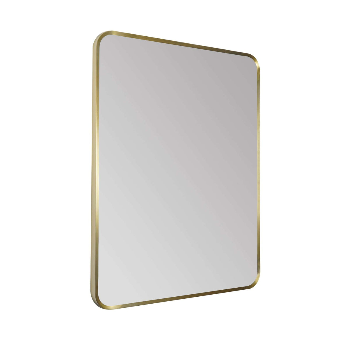 Sleek rectangular bathroom mirror with a gold metallic frame, stylish and functional for modern bathroom decor.