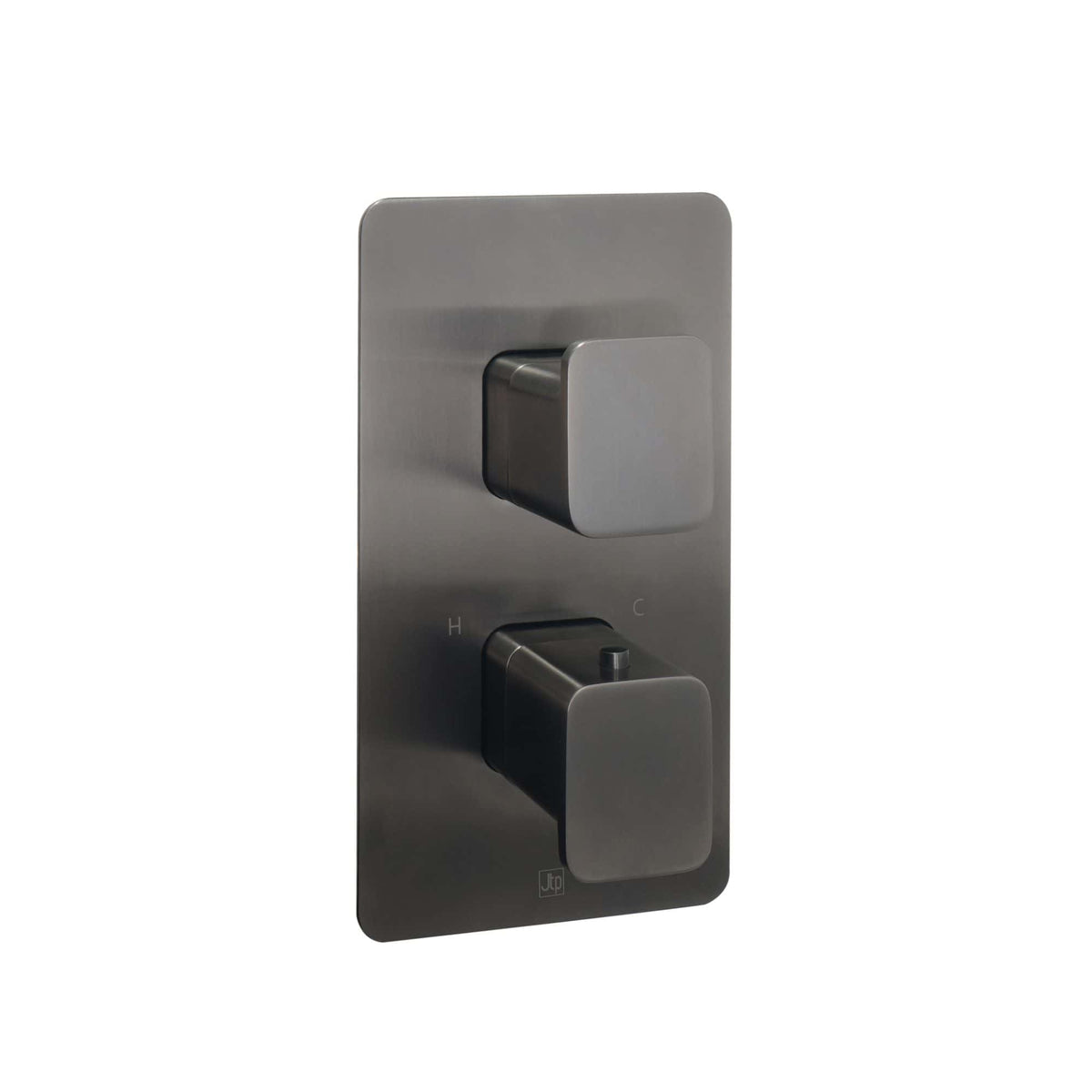 Sleek stainless steel bathroom shower or bath mixer control with hot and cold adjustment, modern design, ideal for contemporary bathrooms, ensuring precise water temperature regulation.