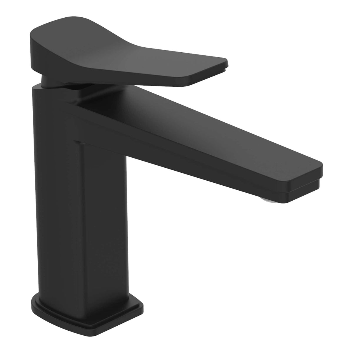 Sleek black bathroom sink faucet with a modern design for stylish bathroom upgrades. Features a flat spout and single handle for easy control, ideal for contemporary bathrooms.