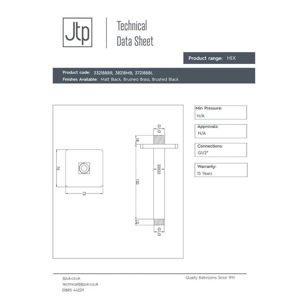 Sleek black square shower drain with detailed technical drawing, dimensions, and connection specifications for modern bathroom installations. Designed for durability and style.